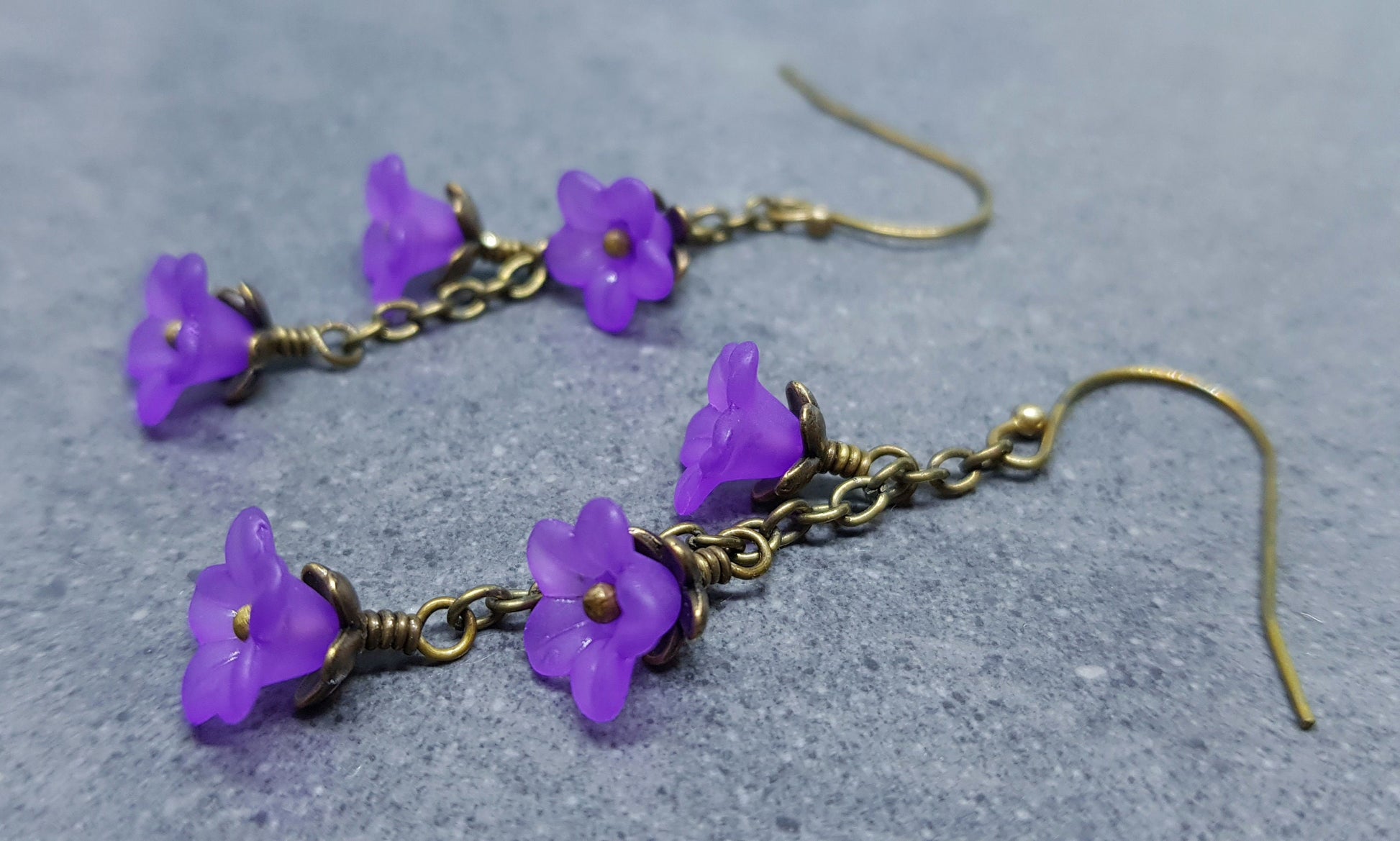 Flower Earrings, Hypoallergenic Ear Wires, Purple Earrings, Boho Jewelry, Simple Vintage Earrings