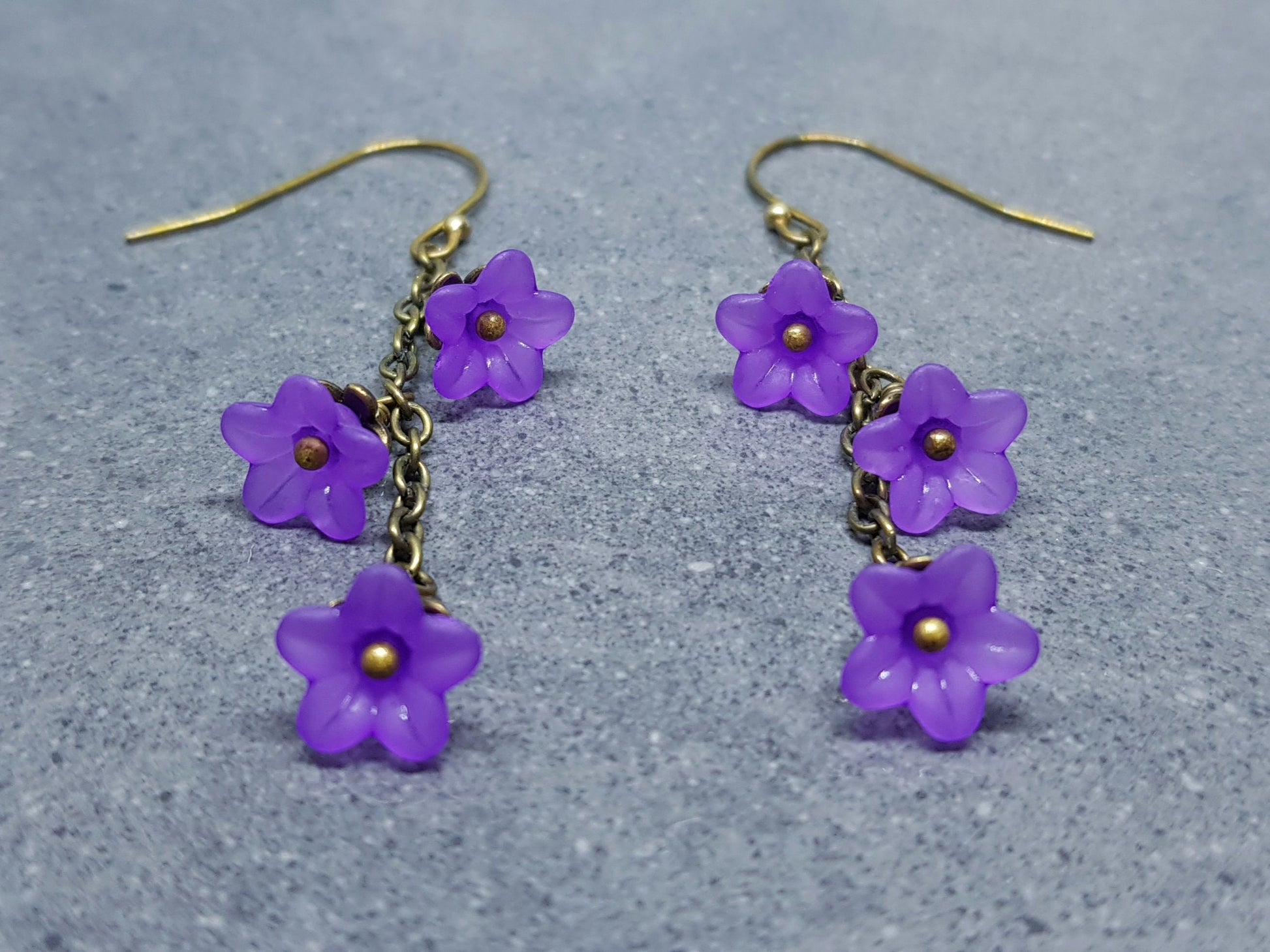 Flower Earrings, Hypoallergenic Ear Wires, Purple Earrings, Boho Jewelry, Simple Vintage Earrings