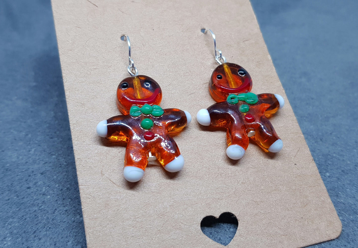 Glass Gingerbread Men Earrings, Hypoallergenic Ear Wires, Christmas Earrings, Festive Earrings, Seasonal Jewellery