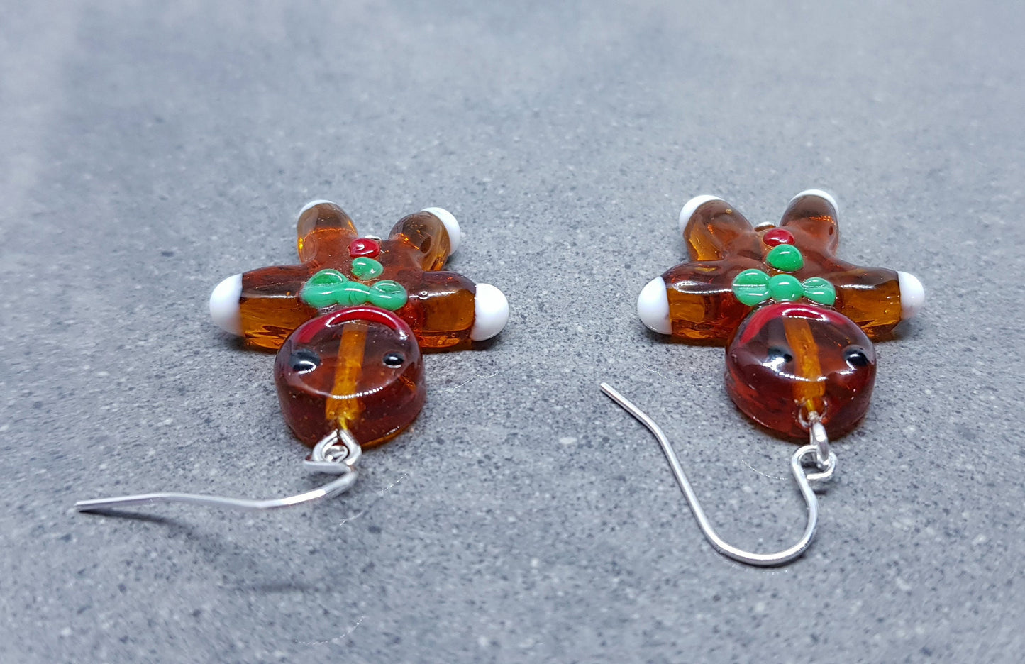 Glass Gingerbread Men Earrings, Hypoallergenic Ear Wires, Christmas Earrings, Festive Earrings, Seasonal Jewellery