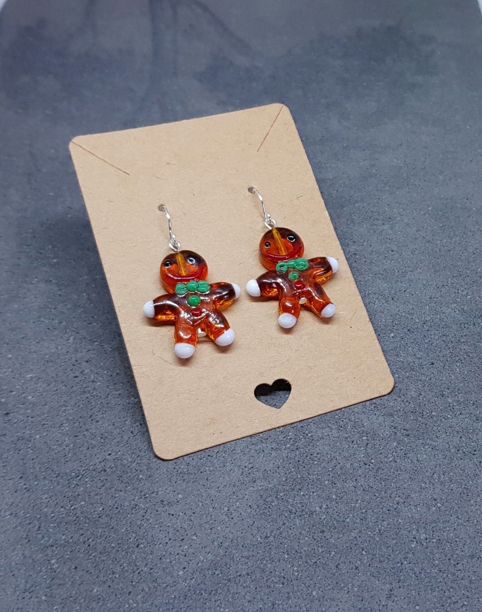Glass Gingerbread Men Earrings, Hypoallergenic Ear Wires, Christmas Earrings, Festive Earrings, Seasonal Jewellery