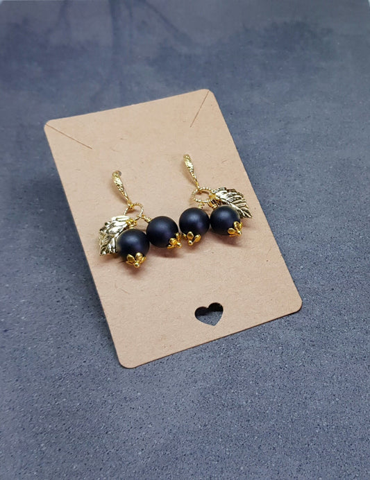 Glass Blackcurrant Earrings, Fruit Earrings, Hypoallergenic Brass Ear Wires, Berry Earrings, Glass Jewelry