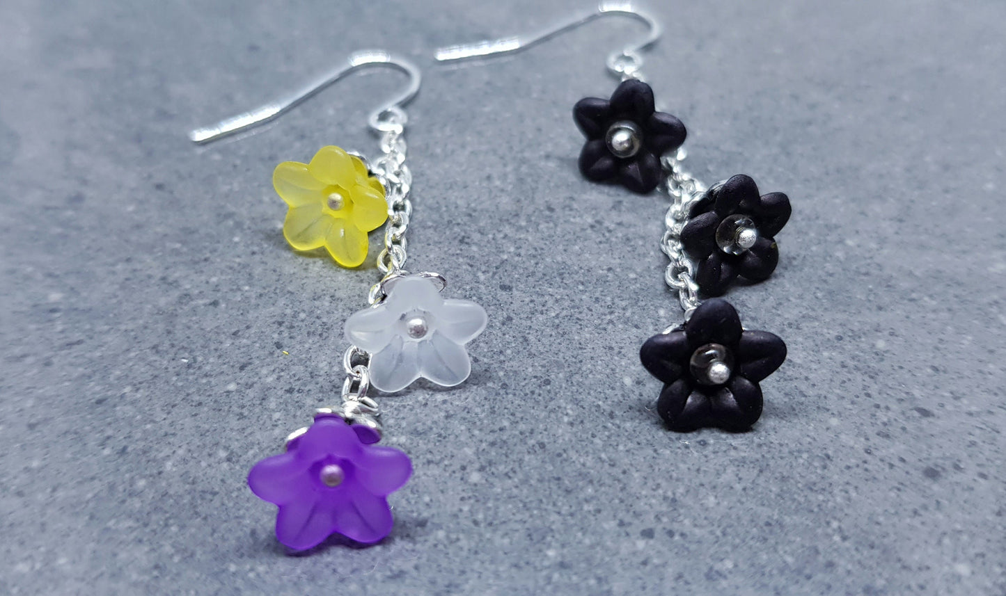 Rainbow Flower Earrings, Non Binary, Hypoallergenic Ear Wires, Rainbow Jewelry, Boho Vintage Style, Flower Earrings