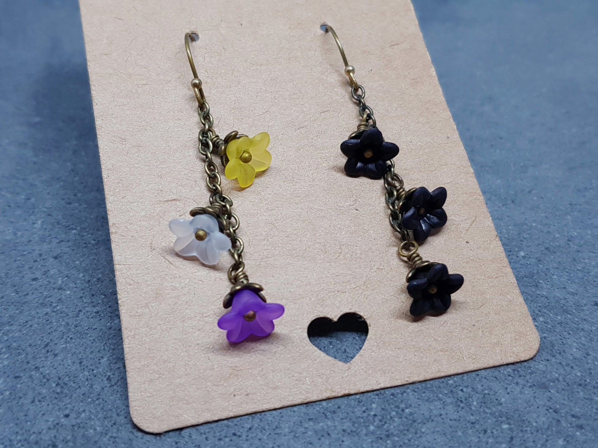 Rainbow Flower Earrings, Non Binary, Hypoallergenic Ear Wires, Rainbow Jewelry, Boho Vintage Style, Flower Earrings