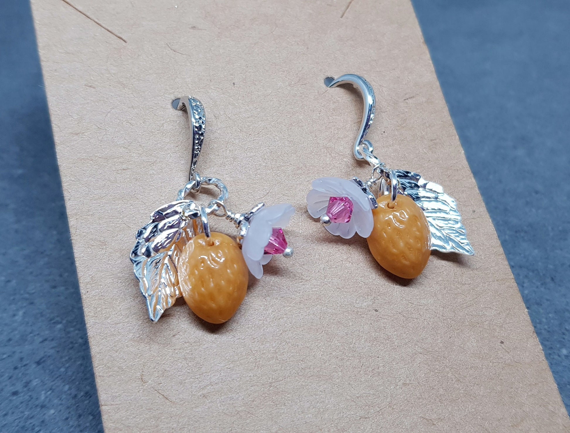 Glass Almond Earrings, Hypoallergenic Ear Wires, Nut Earrings, Czech Glass Jewelry, PRIMERO Crystals®, Special Gifts