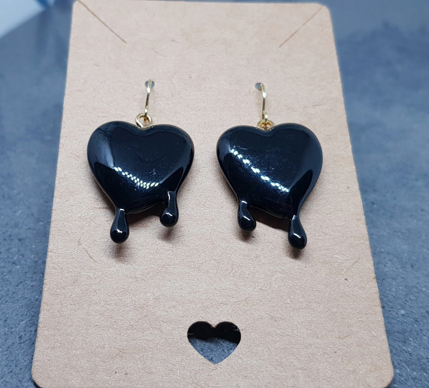 Black Heart Earrings, Hypoallergenic Ear Wires, Gothic Jewellery, Halloween Earrings, Dripping Heart