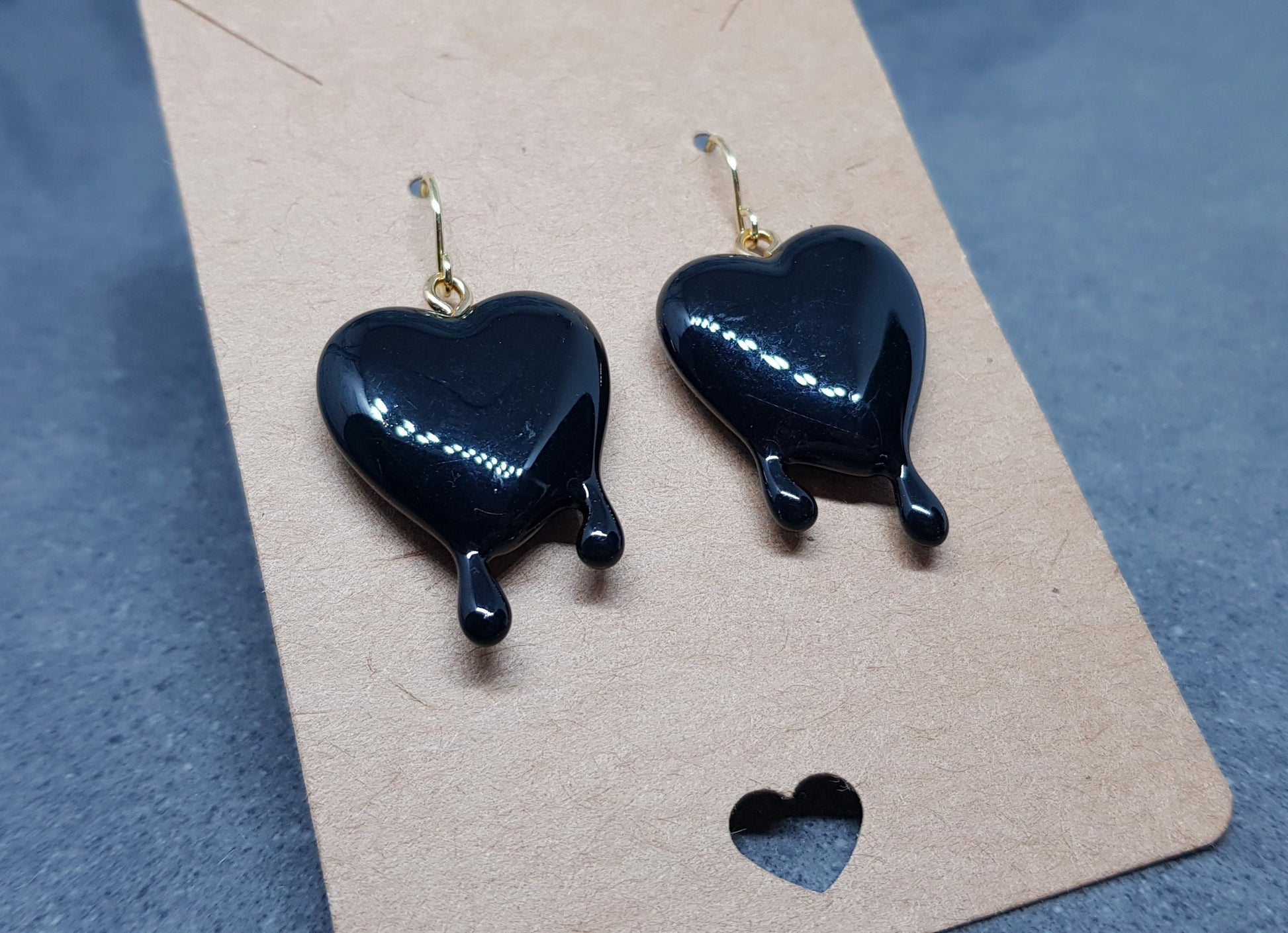 Black Heart Earrings, Hypoallergenic Ear Wires, Gothic Jewellery, Halloween Earrings, Dripping Heart