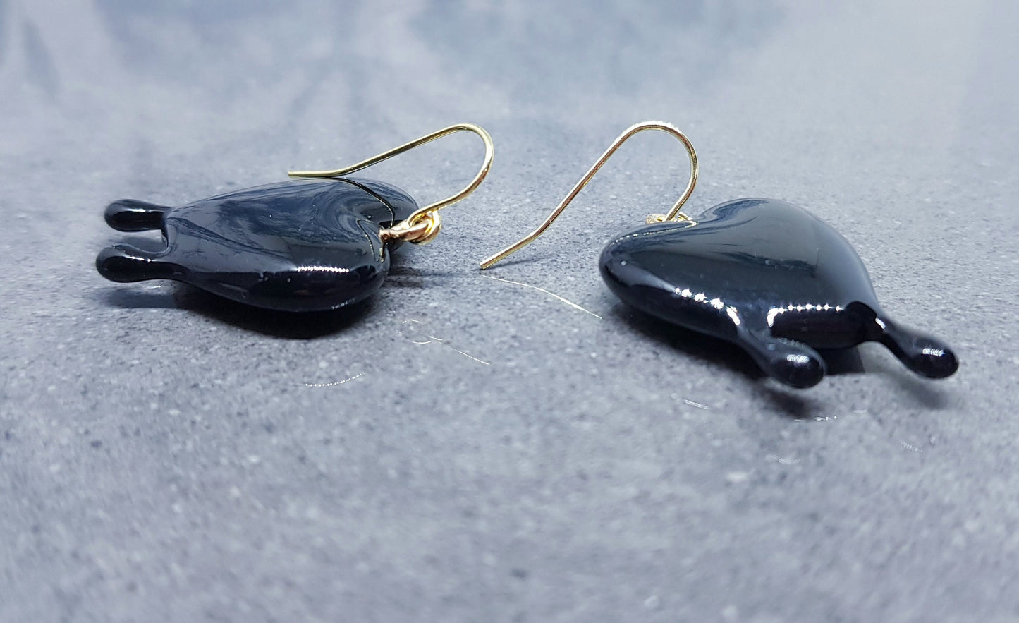 Black Heart Earrings, Hypoallergenic Ear Wires, Gothic Jewellery, Halloween Earrings, Dripping Heart