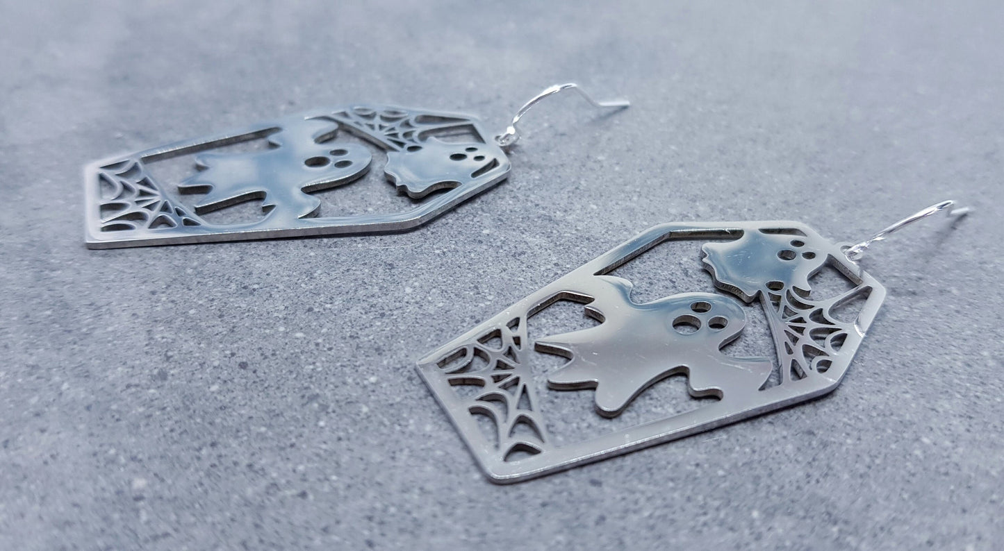Ghost Coffin Earrings, Hypoallergenic Ear Wires, Autumn Fall Earrings, Halloween Earrings, Halloween Party, Hallows Eve, Stainless Steel