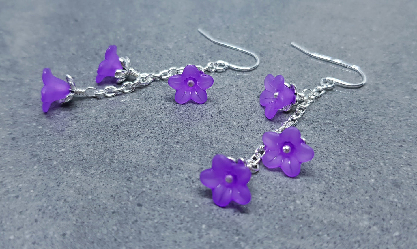 Flower Earrings, Hypoallergenic Ear Wires, Purple Earrings, Boho Jewelry, Simple Vintage Earrings