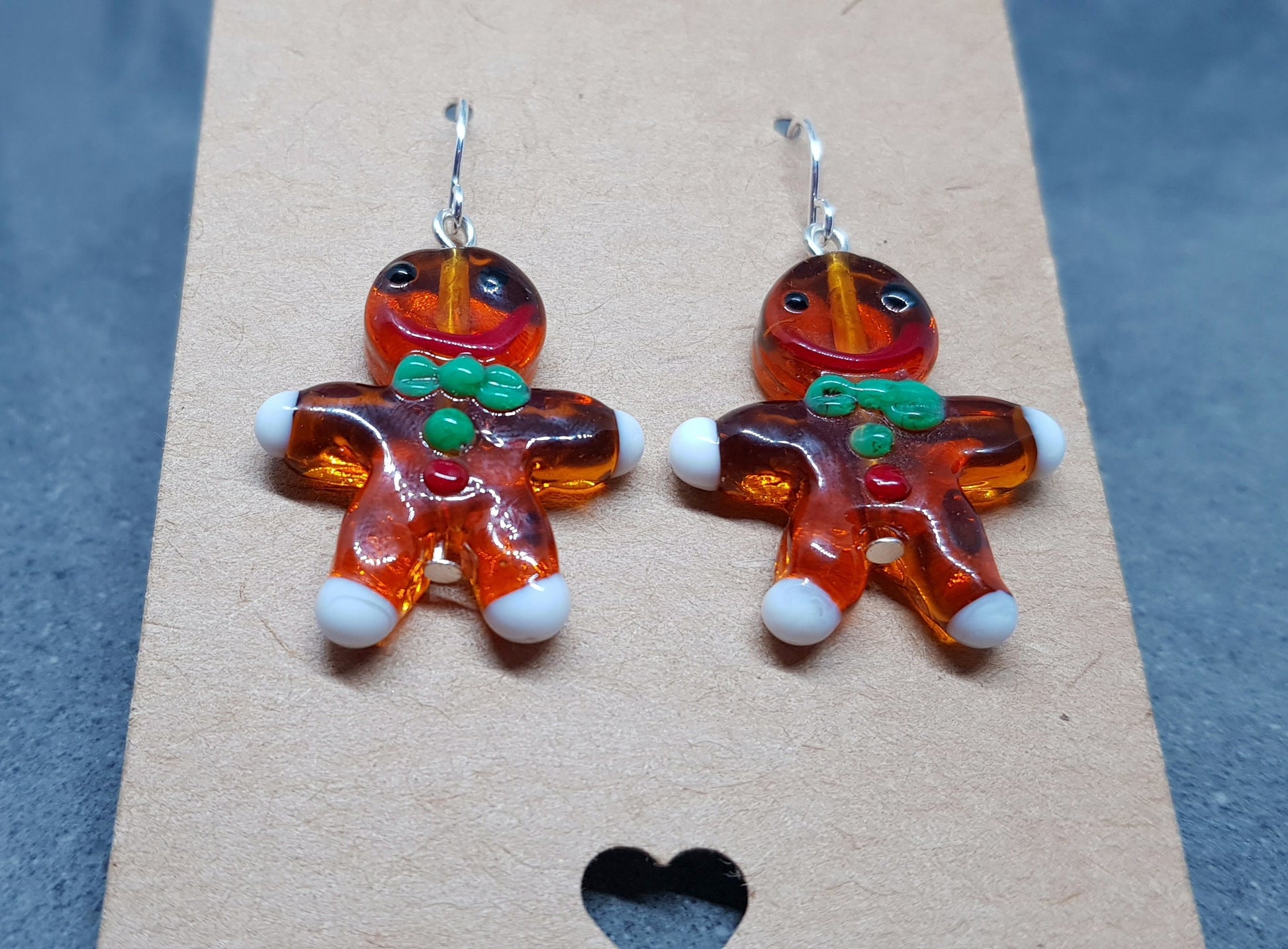 Glass Gingerbread Men Earrings, Hypoallergenic Ear Wires, Christmas Earrings, Festive Earrings, Seasonal Jewellery