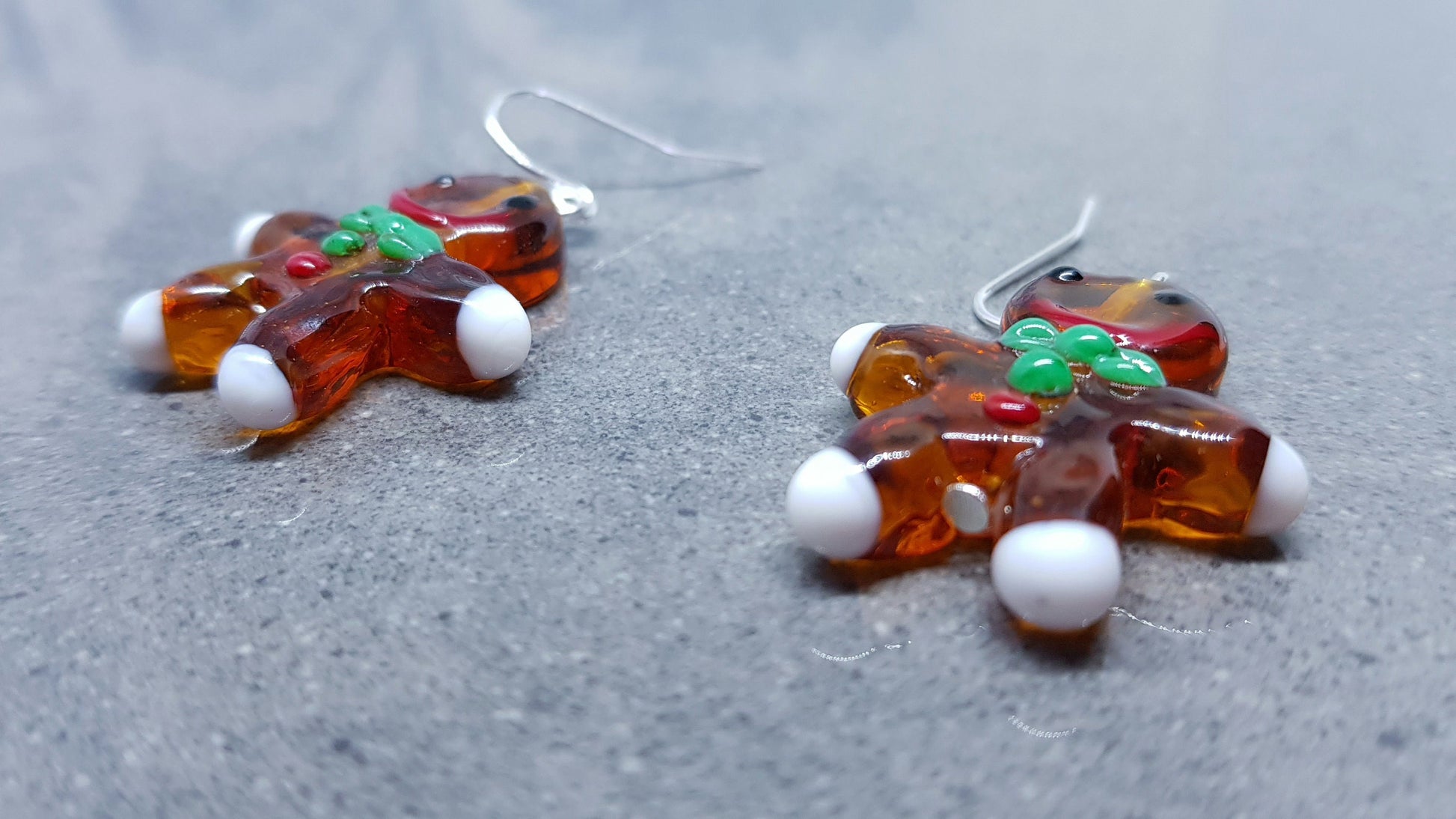 Glass Gingerbread Men Earrings, Hypoallergenic Ear Wires, Christmas Earrings, Festive Earrings, Seasonal Jewellery