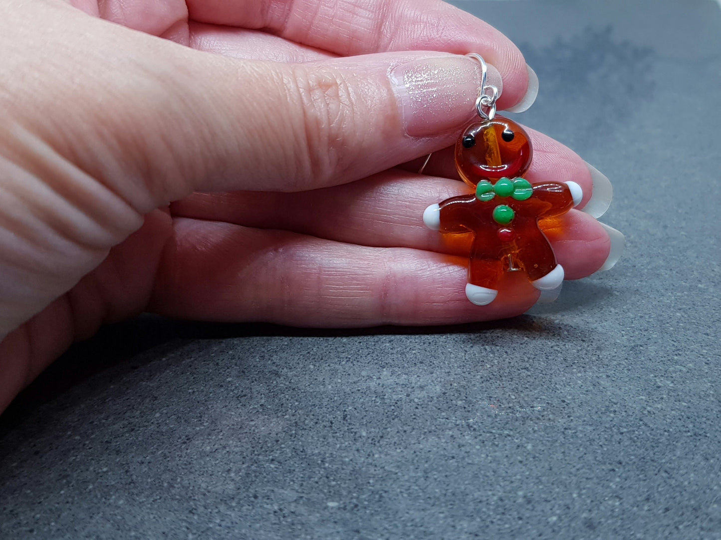 Glass Gingerbread Men Earrings, Hypoallergenic Ear Wires, Christmas Earrings, Festive Earrings, Seasonal Jewellery