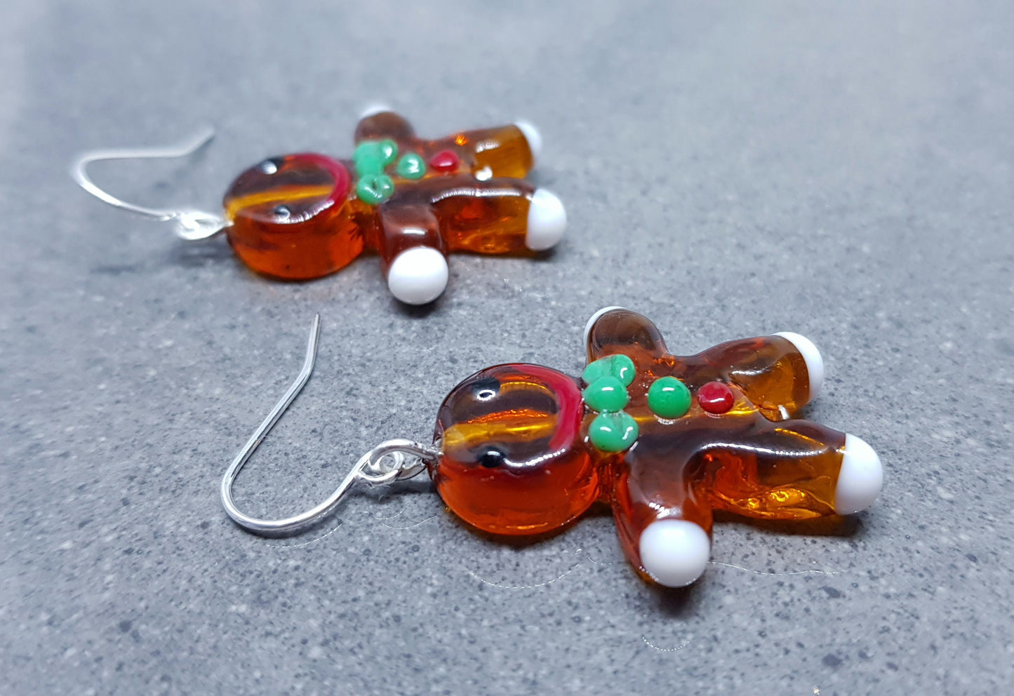 Glass Gingerbread Men Earrings, Hypoallergenic Ear Wires, Christmas Earrings, Festive Earrings, Seasonal Jewellery