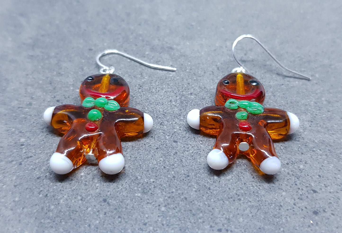 Glass Gingerbread Men Earrings, Hypoallergenic Ear Wires, Christmas Earrings, Festive Earrings, Seasonal Jewellery