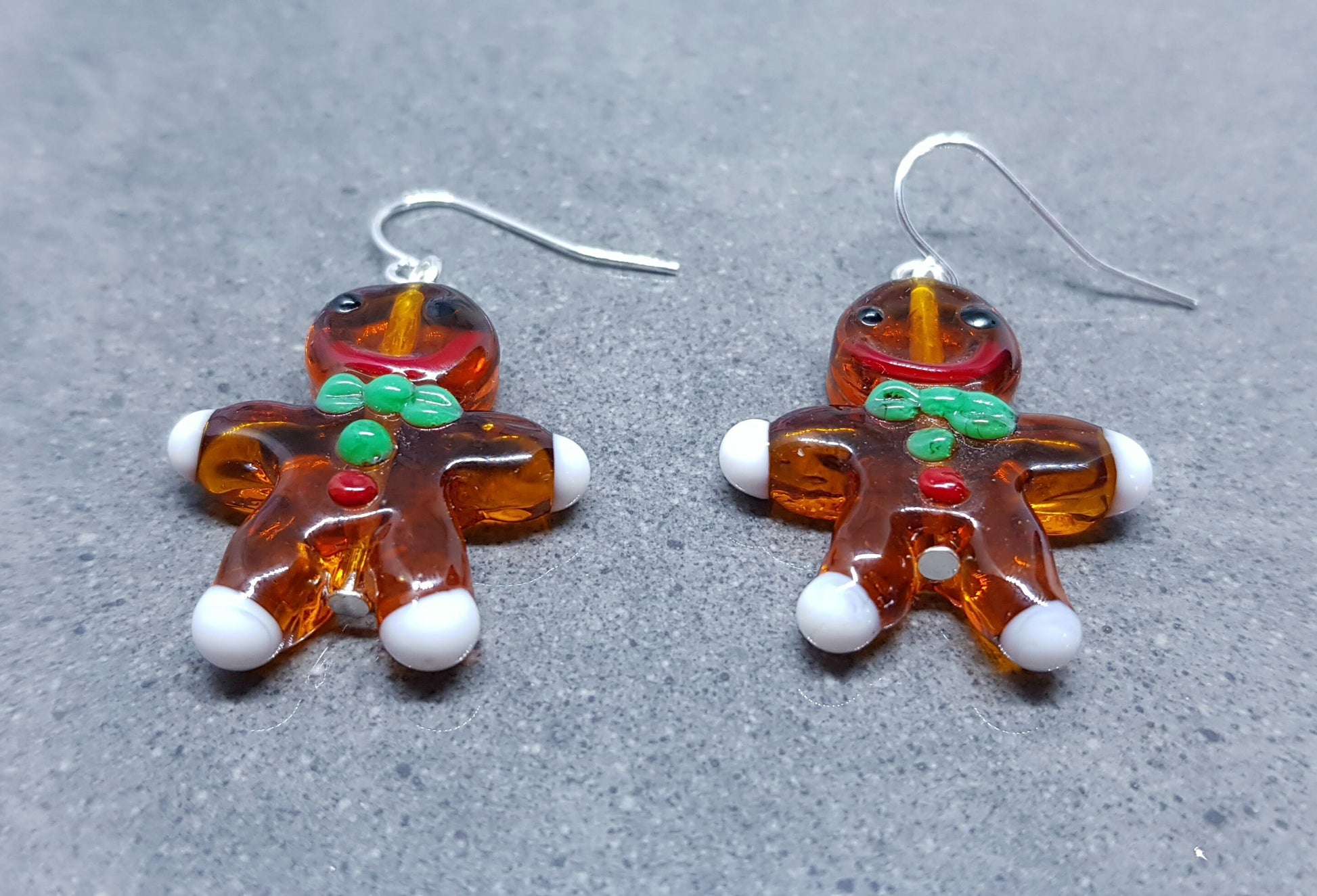 Glass Gingerbread Men Earrings, Hypoallergenic Ear Wires, Christmas Earrings, Festive Earrings, Seasonal Jewellery