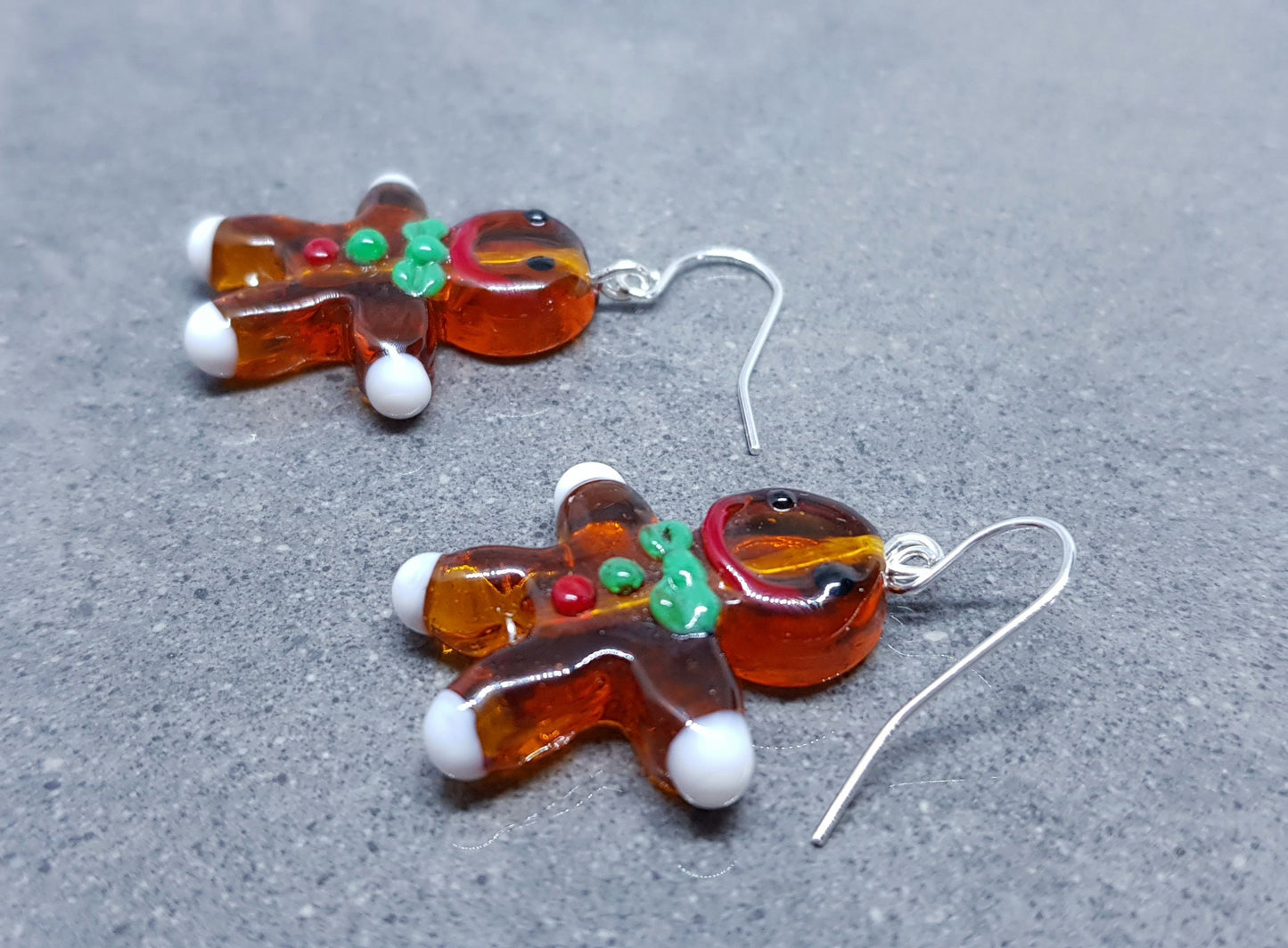 Glass Gingerbread Men Earrings, Hypoallergenic Ear Wires, Christmas Earrings, Festive Earrings, Seasonal Jewellery