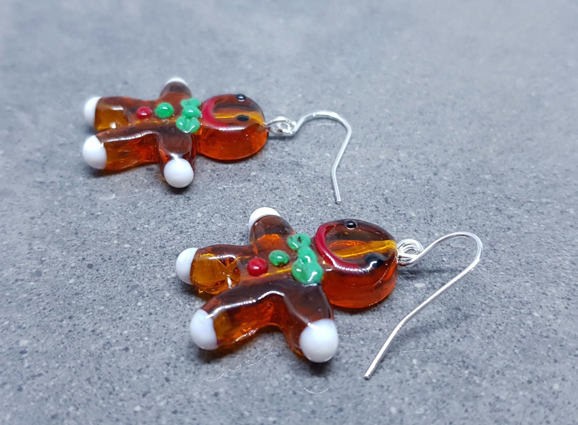 Glass Gingerbread Men Earrings, Hypoallergenic Ear Wires, Christmas Earrings, Festive Earrings, Seasonal Jewellery