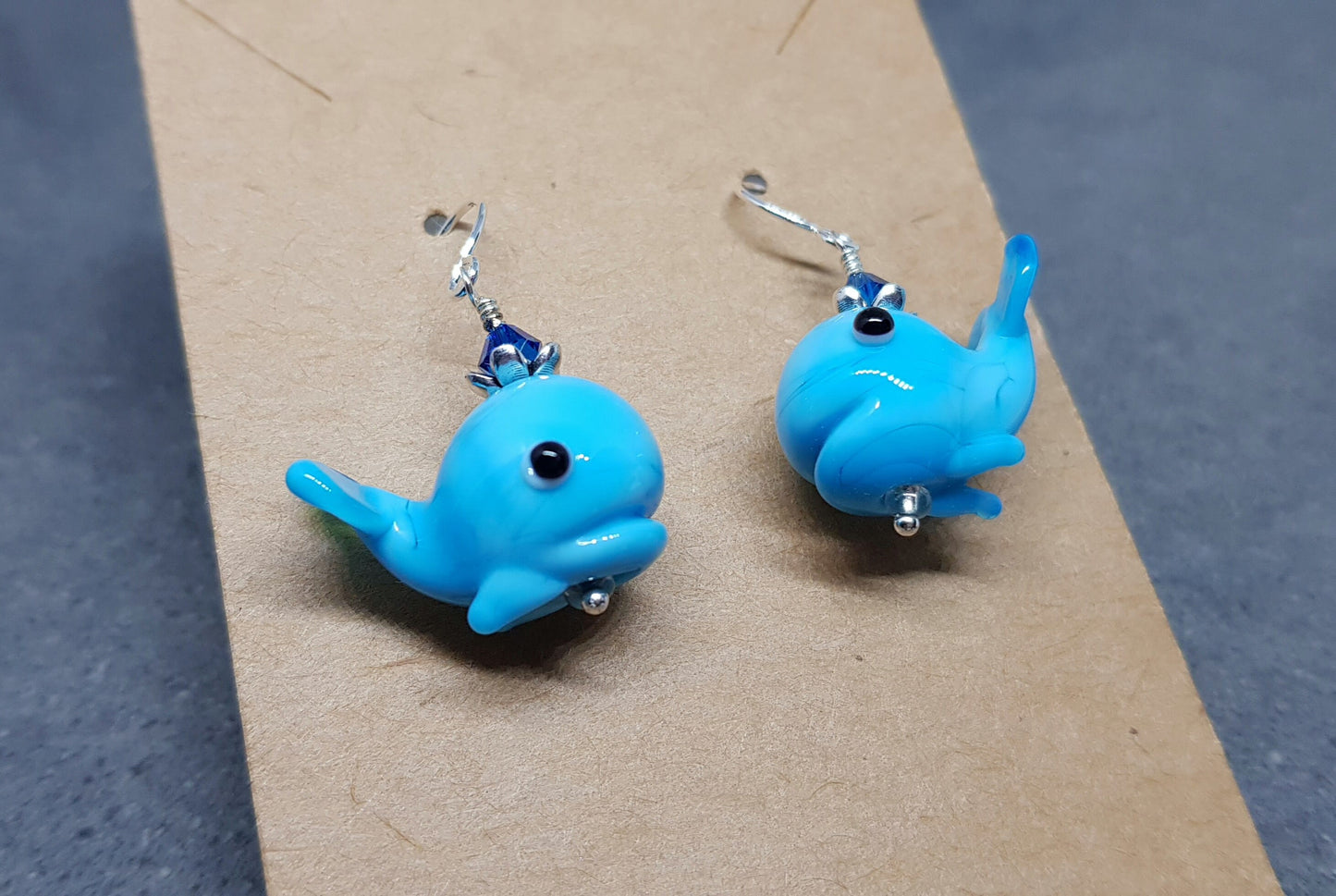 Glass Whale Earrings, Glass Earrings, Turquoise Whale, PRIMERO Crystals® Jewelry, Hypoallergenic Ear Wires