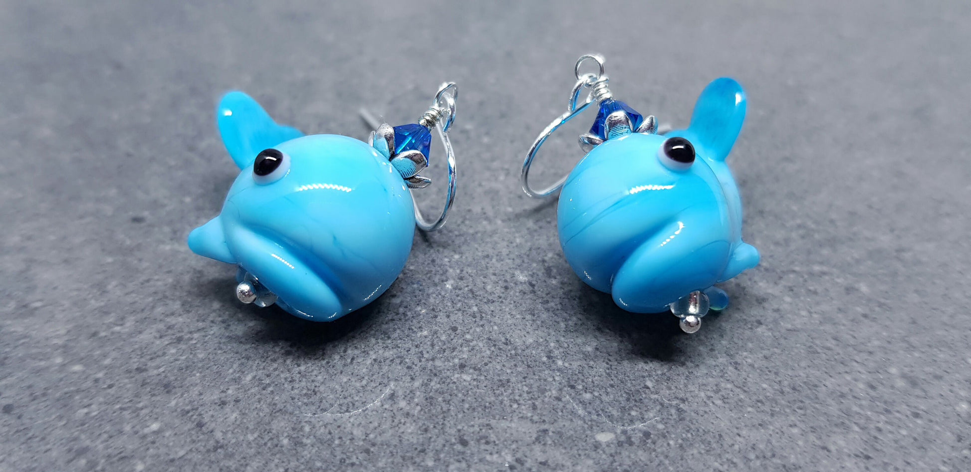Glass Whale Earrings, Glass Earrings, Turquoise Whale, PRIMERO Crystals® Jewelry, Hypoallergenic Ear Wires