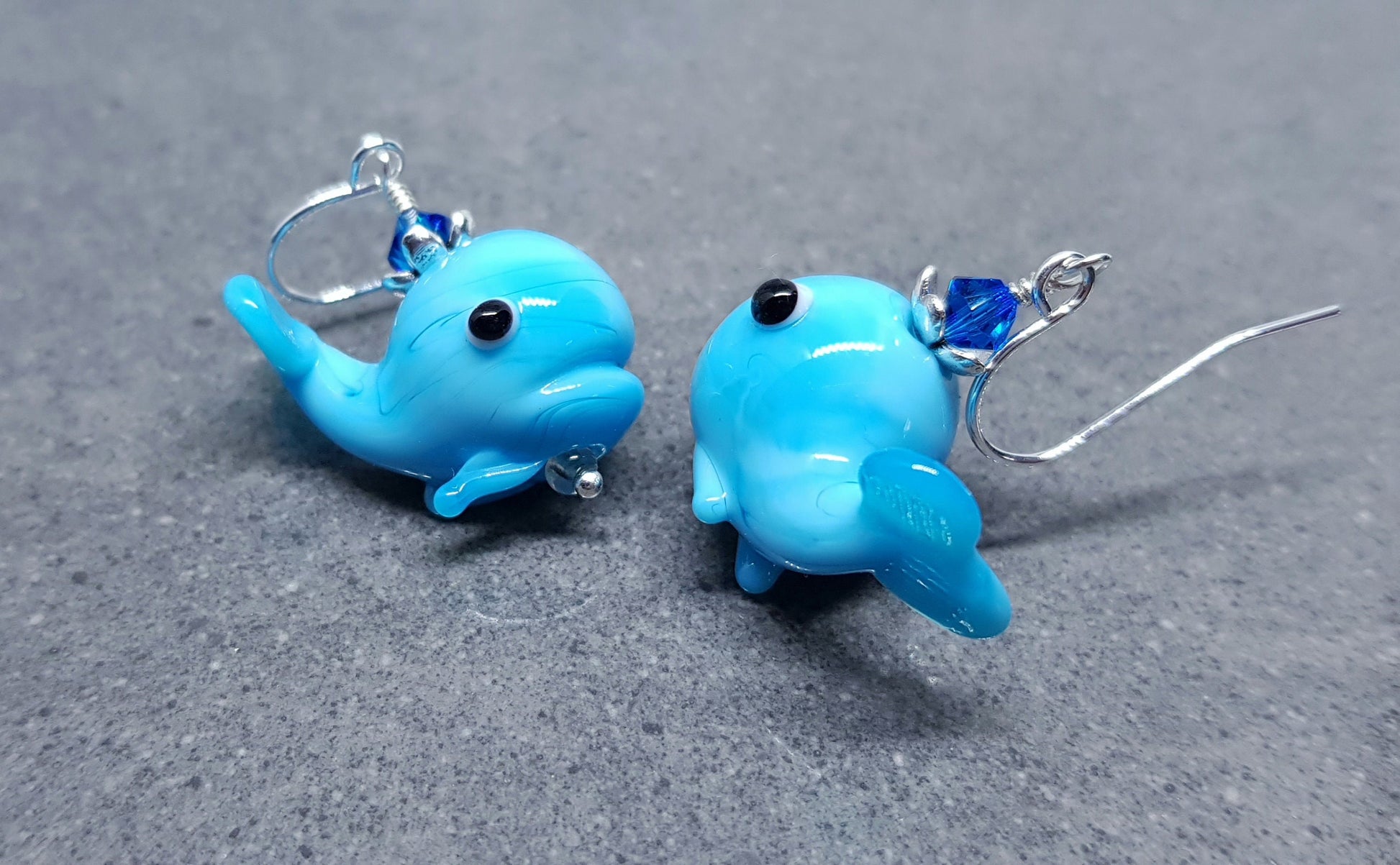 Glass Whale Earrings, Glass Earrings, Turquoise Whale, PRIMERO Crystals® Jewelry, Hypoallergenic Ear Wires