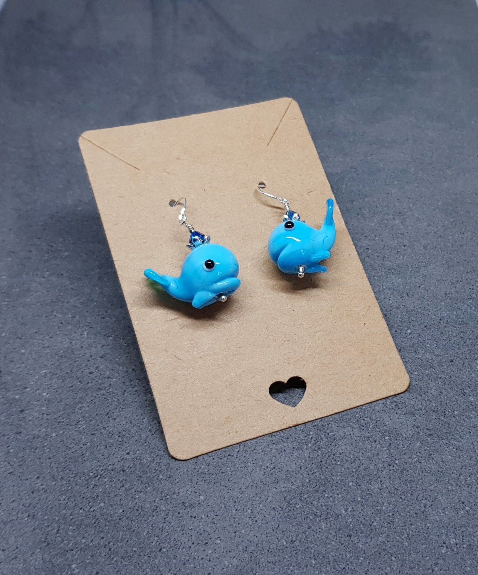 Glass Whale Earrings, Glass Earrings, Turquoise Whale, PRIMERO Crystals® Jewelry, Hypoallergenic Ear Wires