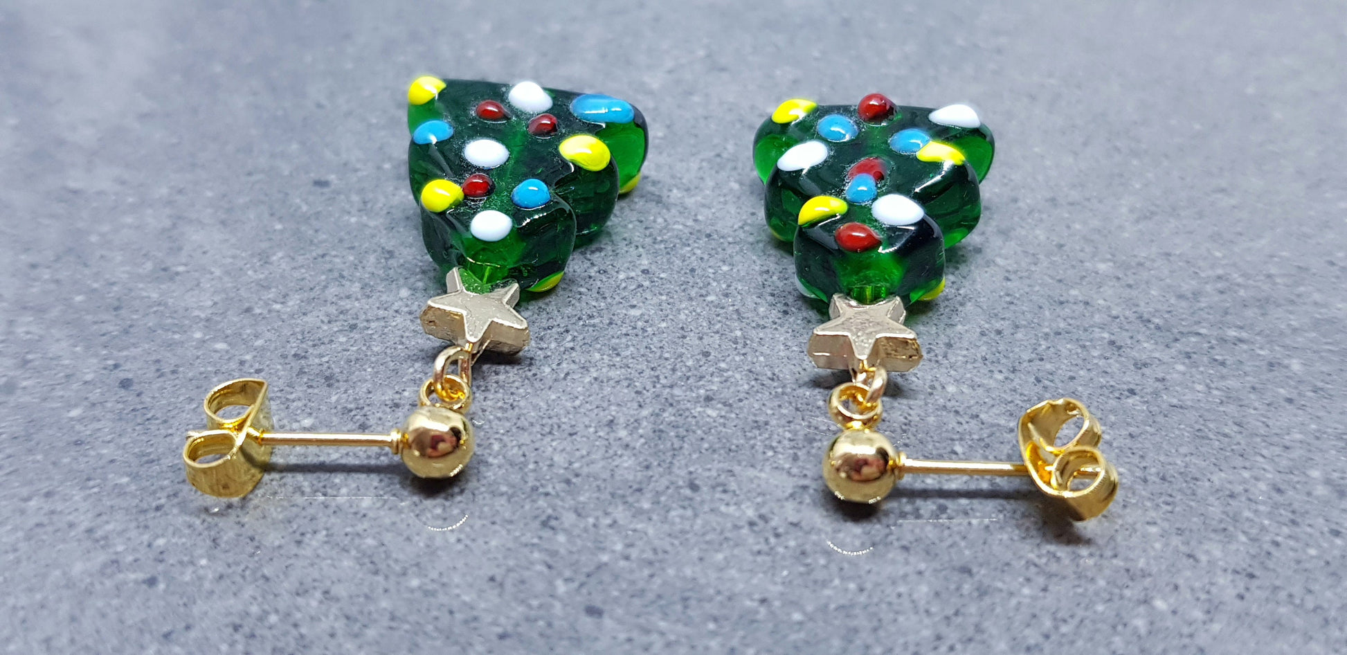 Glass Christmas Tree Earrings, Glass Christmas Tree Jewellery, Surgical Steel Studs, Christmas Earrings, Festive Earrings