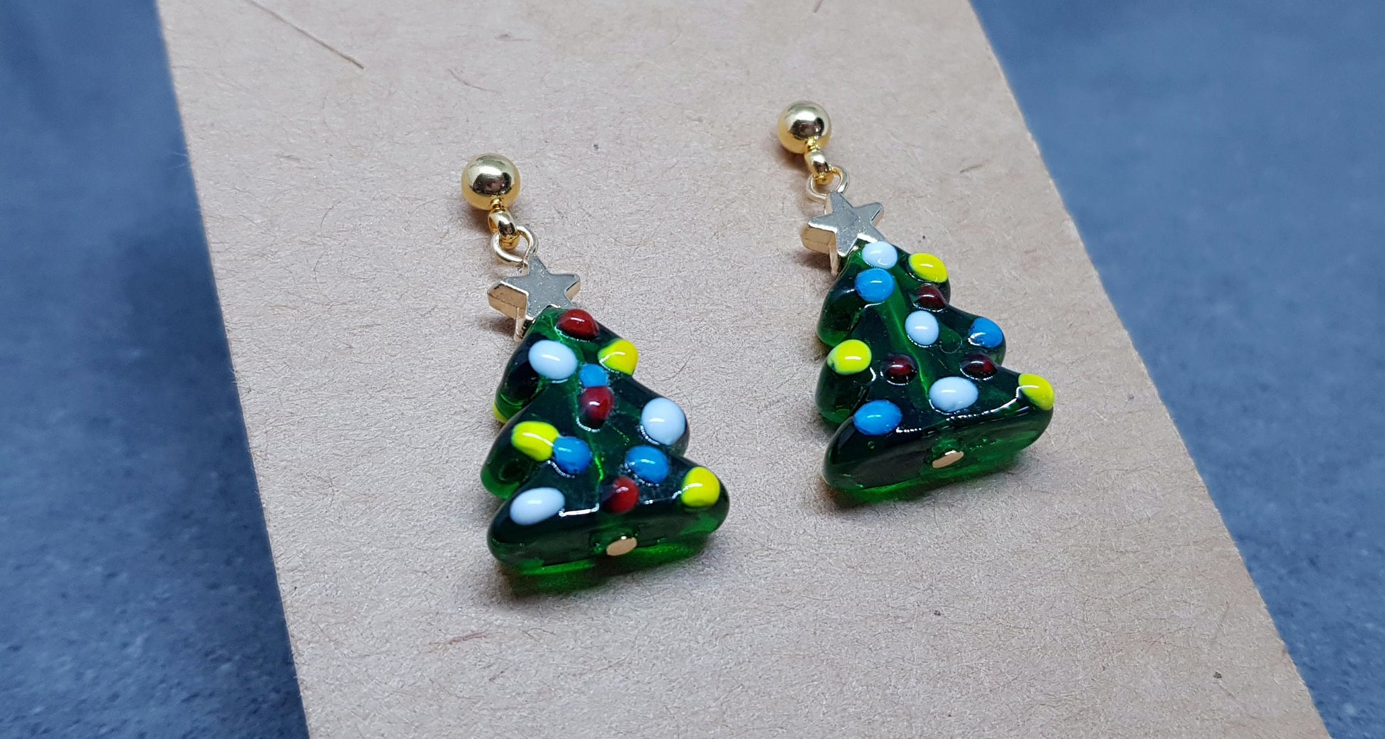 Glass Christmas Tree Earrings, Glass Christmas Tree Jewellery, Surgical Steel Studs, Christmas Earrings, Festive Earrings