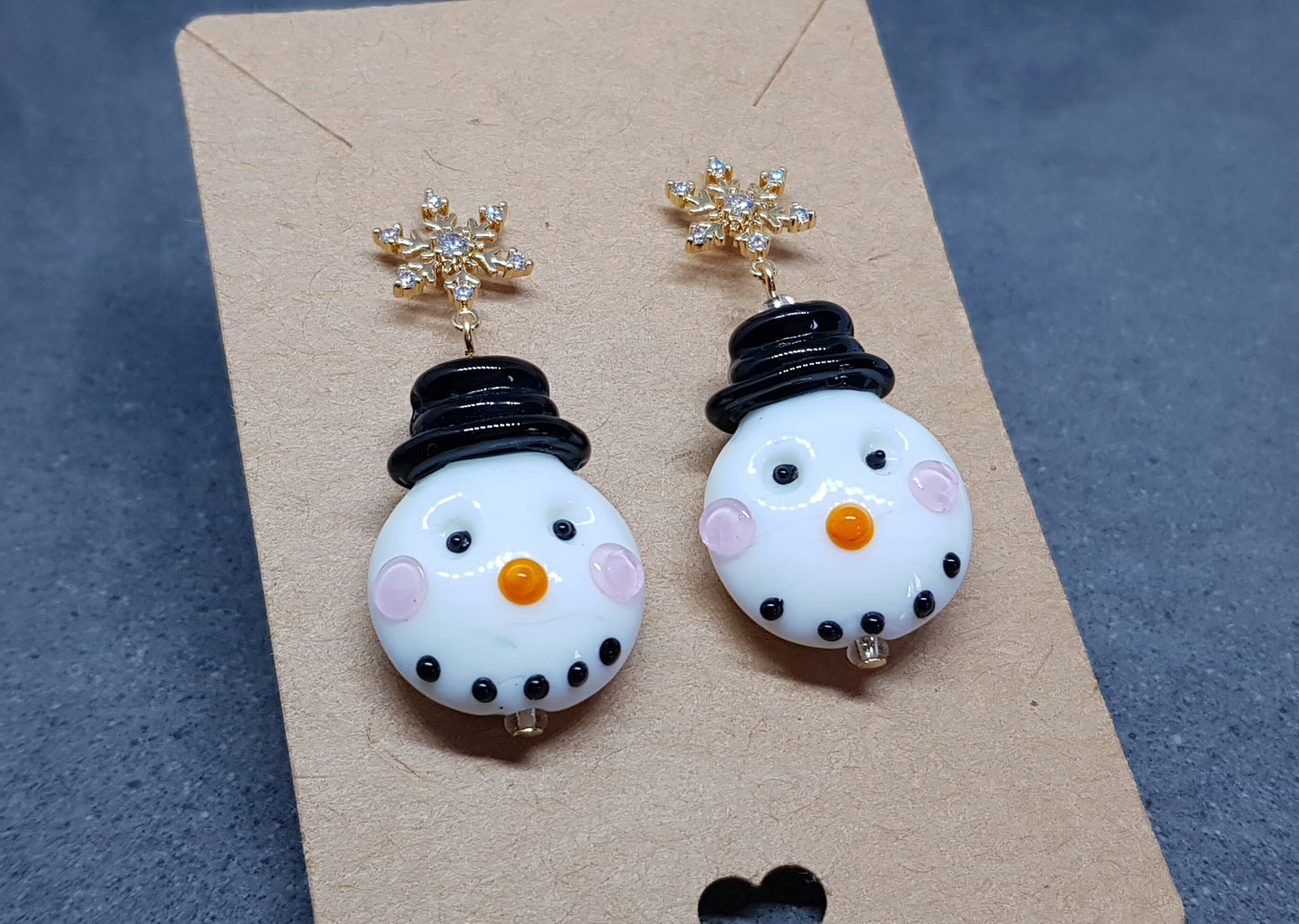 Glass Snowmen Earrings, Snowflake Earrings, Cubic Zirconia Nickel Free Studs, Christmas Earrings, Christmas Jewellery, Festive Earrings