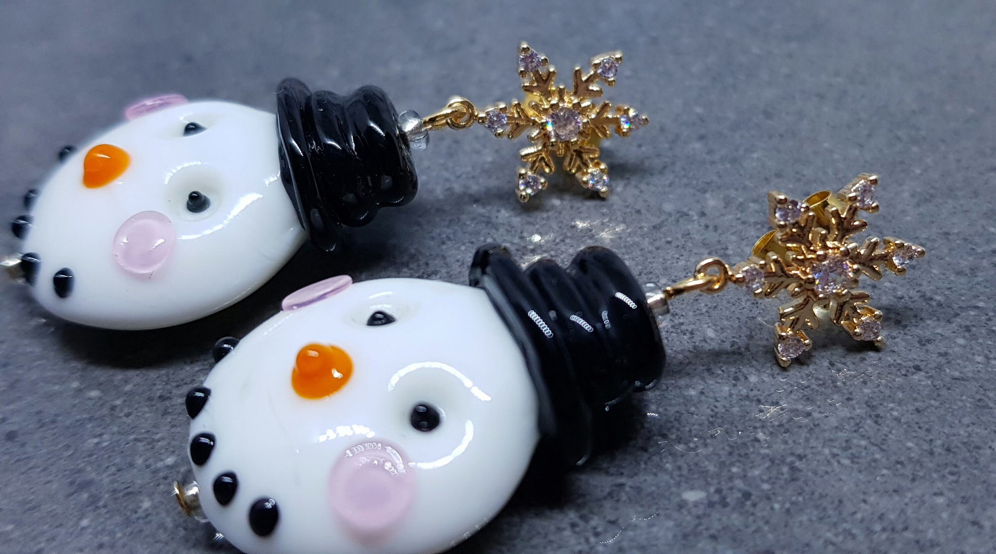 Glass Snowmen Earrings, Snowflake Earrings, Cubic Zirconia Nickel Free Studs, Christmas Earrings, Christmas Jewellery, Festive Earrings