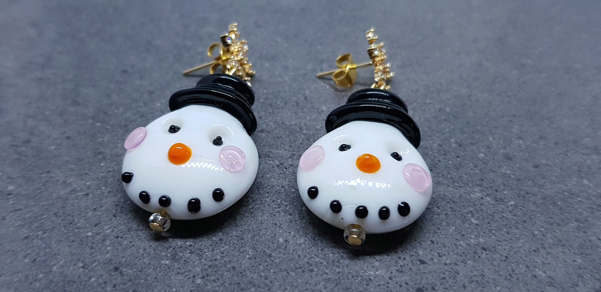 Glass Snowmen Earrings, Snowflake Earrings, Cubic Zirconia Nickel Free Studs, Christmas Earrings, Christmas Jewellery, Festive Earrings