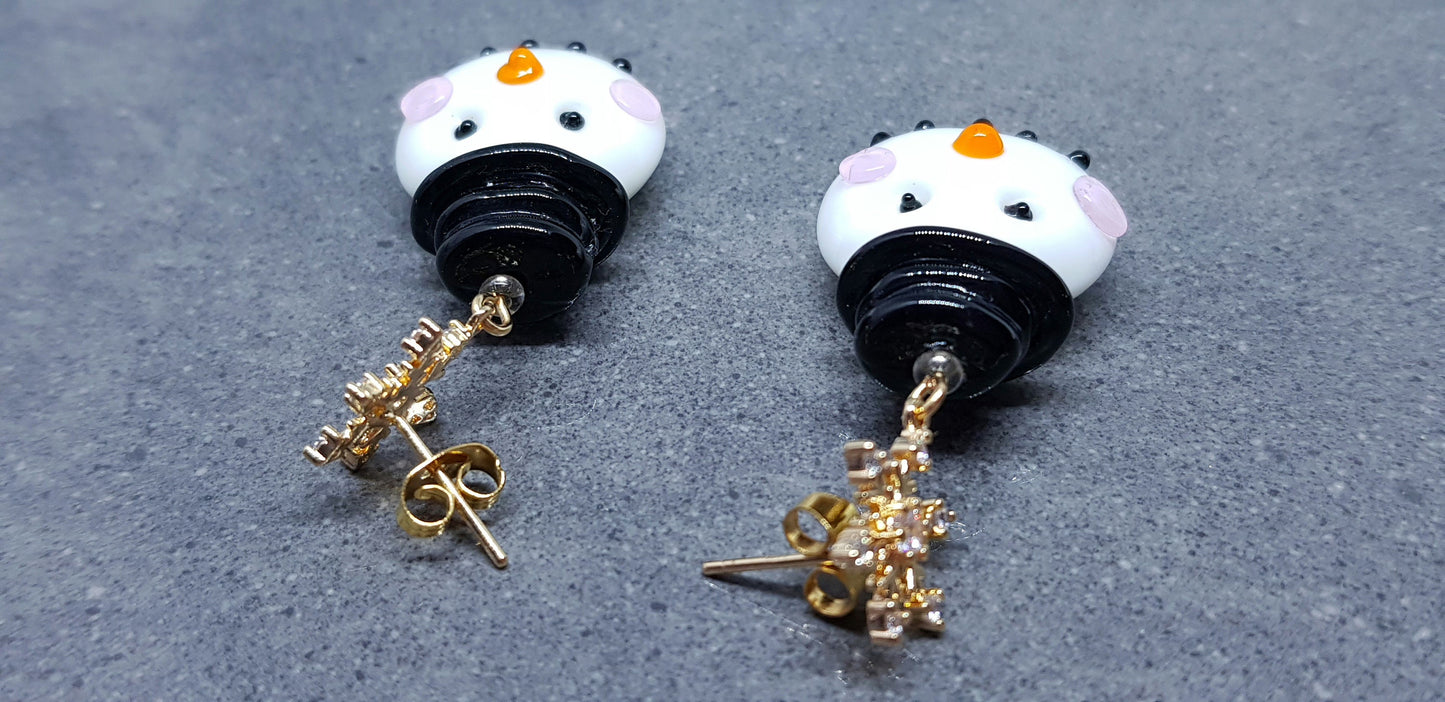 Glass Snowmen Earrings, Snowflake Earrings, Cubic Zirconia Nickel Free Studs, Christmas Earrings, Christmas Jewellery, Festive Earrings