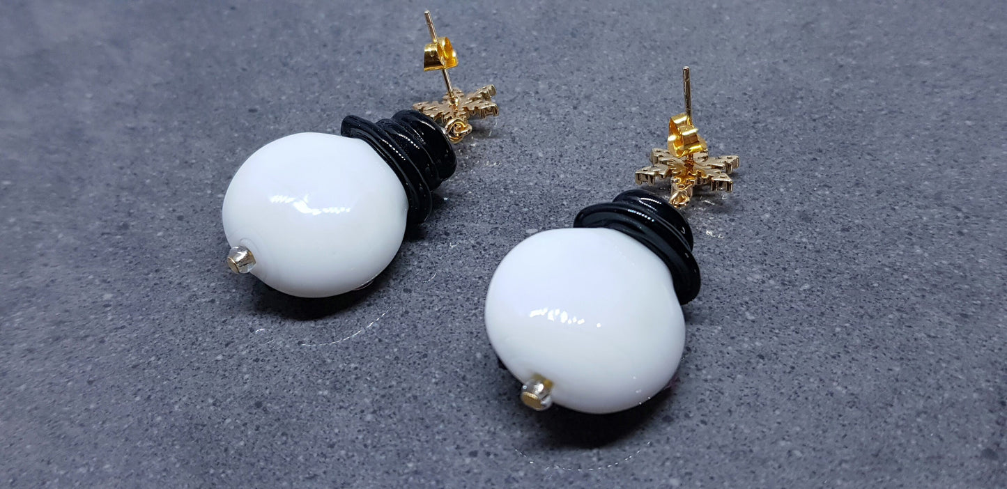 Glass Snowmen Earrings, Snowflake Earrings, Cubic Zirconia Nickel Free Studs, Christmas Earrings, Christmas Jewellery, Festive Earrings