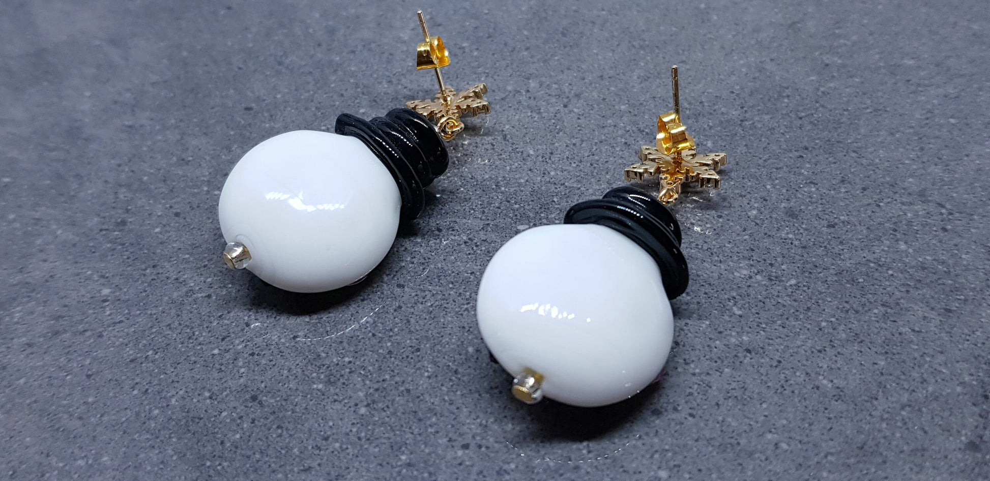 Glass Snowmen Earrings, Snowflake Earrings, Cubic Zirconia Nickel Free Studs, Christmas Earrings, Christmas Jewellery, Festive Earrings