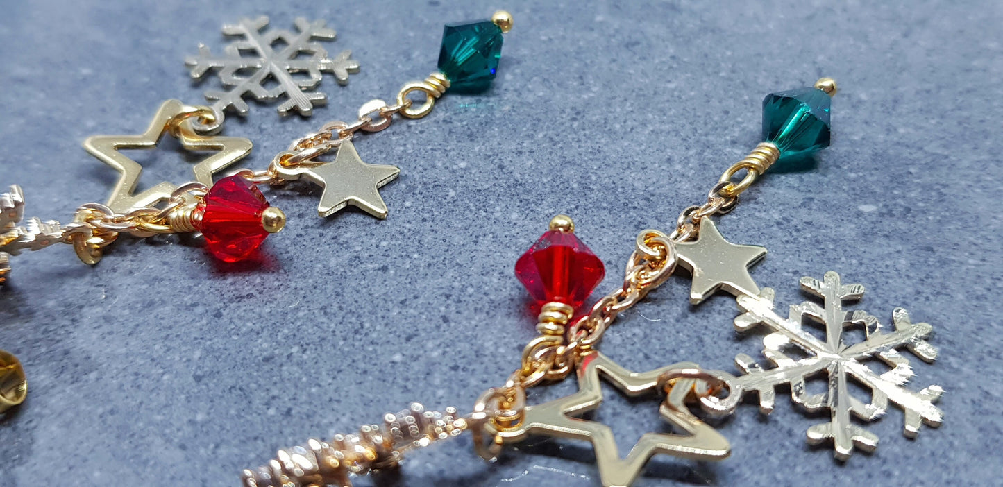 Snowflake Earrings, Star Earrings, PRIMERO Crystals® Earrings, Christmas Earrings, Cubic Zirconia Studs, Nickle Free, Festive Earrings