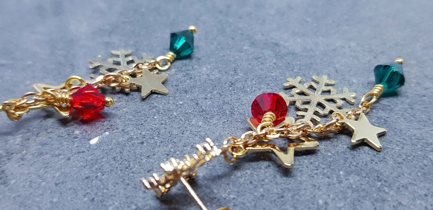 Snowflake Earrings, Star Earrings, PRIMERO Crystals® Earrings, Christmas Earrings, Cubic Zirconia Studs, Nickle Free, Festive Earrings