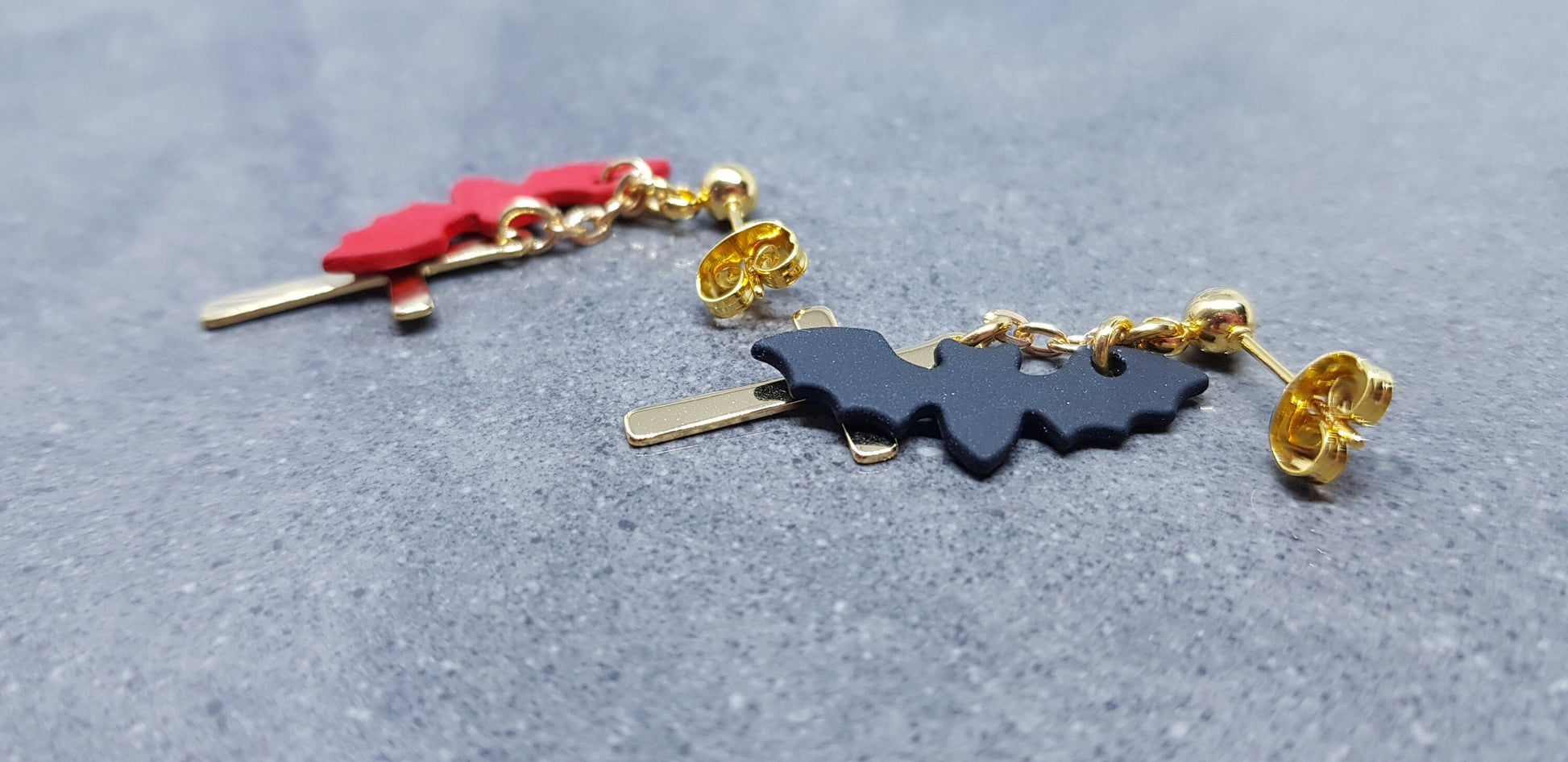 Gold Cross Earrings, Bat Earrings, Surgical Steel Studs, Stainless Steel, Cross Earrings, Cross Jewelry, Gothic Jewelry, Halloween Jewelry