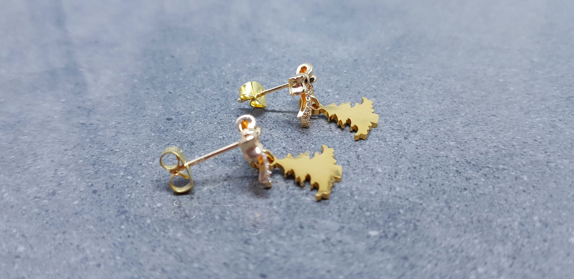 Christmas Tree Earrings, Brass Bow Micro Pave Studs, Christmas Earrings, Festive Earrings, Gold Christmas Tree