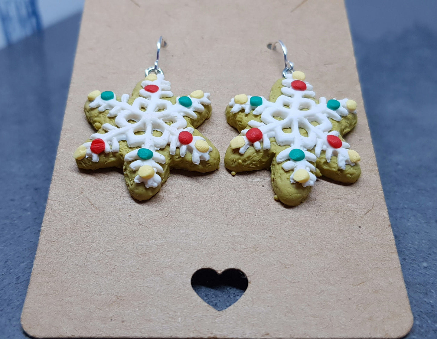 Gingerbread Snowflake Earrings, Hypoallergenic Ear Wires, Cookie Earrings, Christmas Earrings, Festive Earrings, Biscuit Jewellery