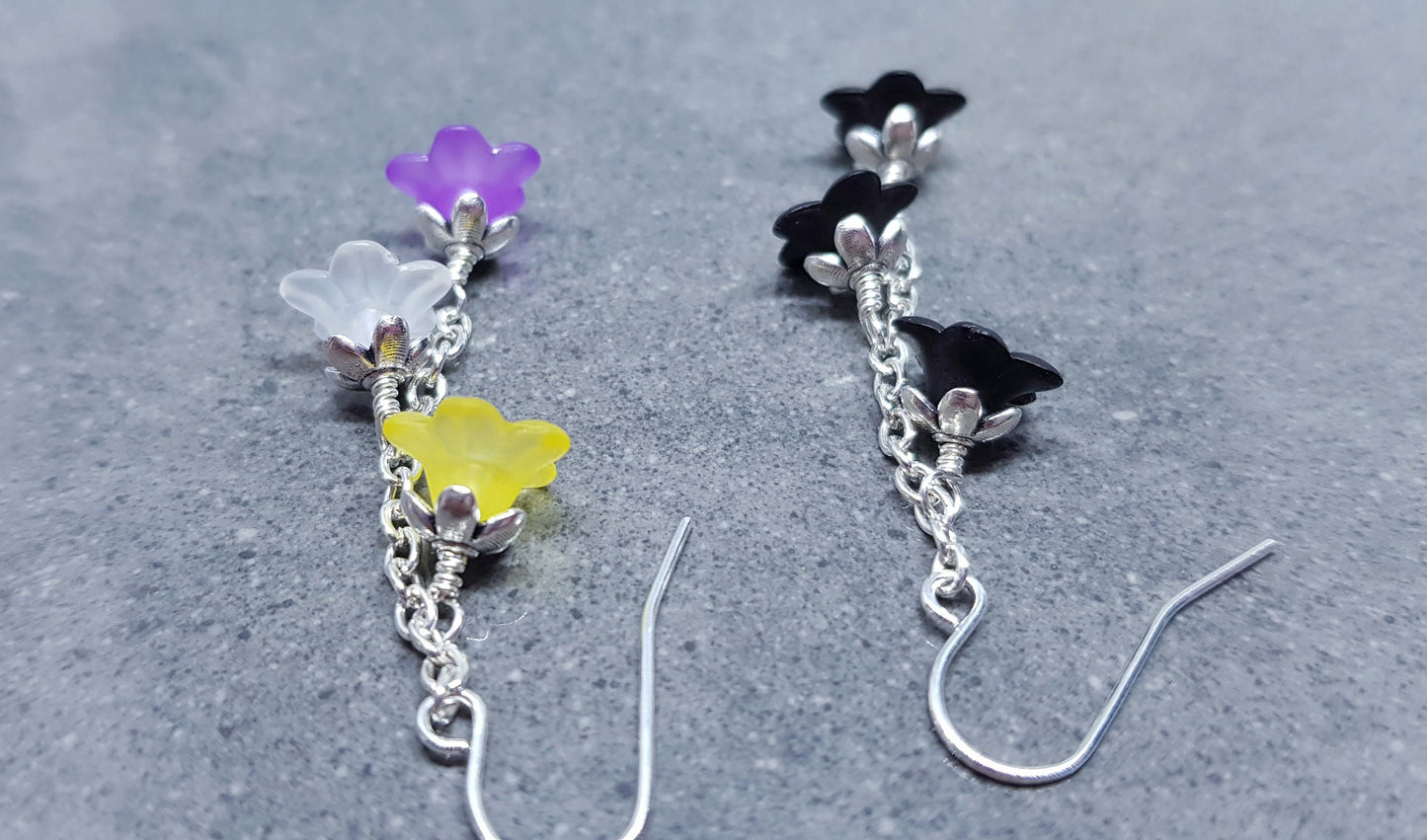 Rainbow Flower Earrings, Non Binary, Hypoallergenic Ear Wires, Rainbow Jewelry, Boho Vintage Style, Flower Earrings