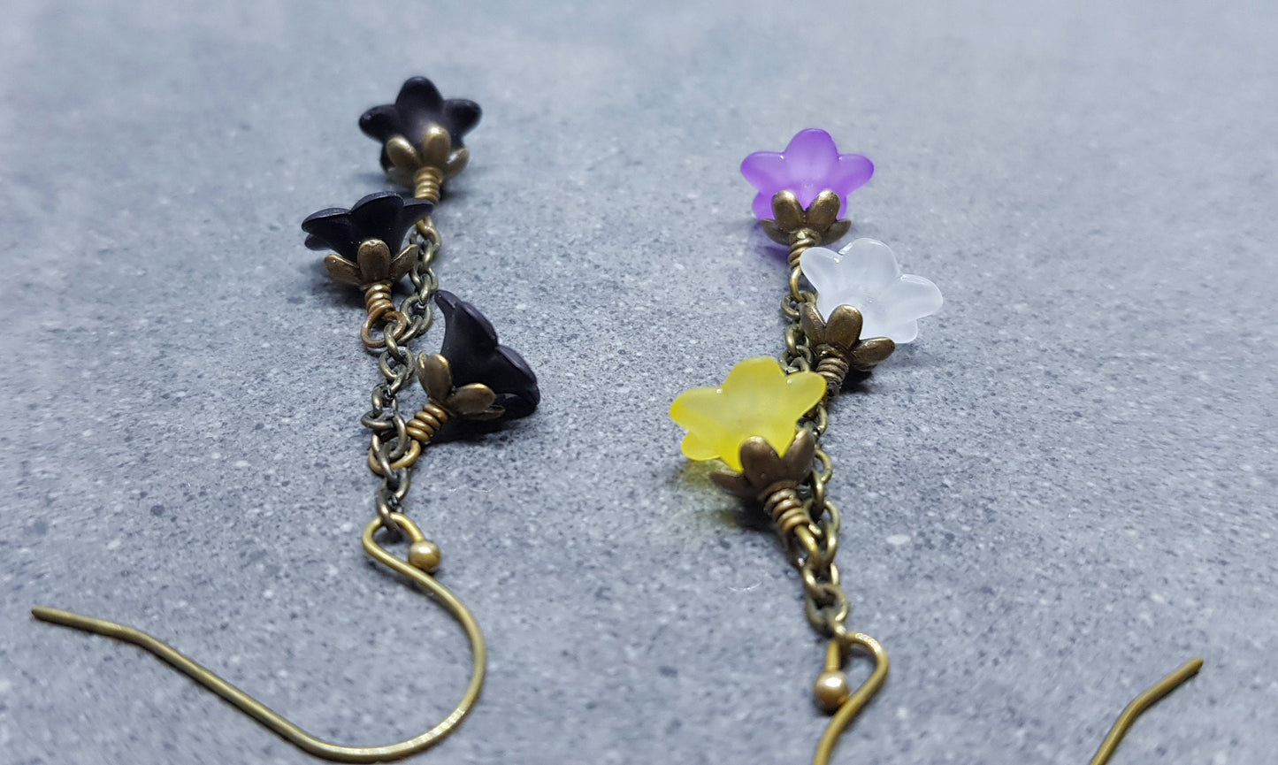 Rainbow Flower Earrings, Non Binary, Hypoallergenic Ear Wires, Rainbow Jewelry, Boho Vintage Style, Flower Earrings