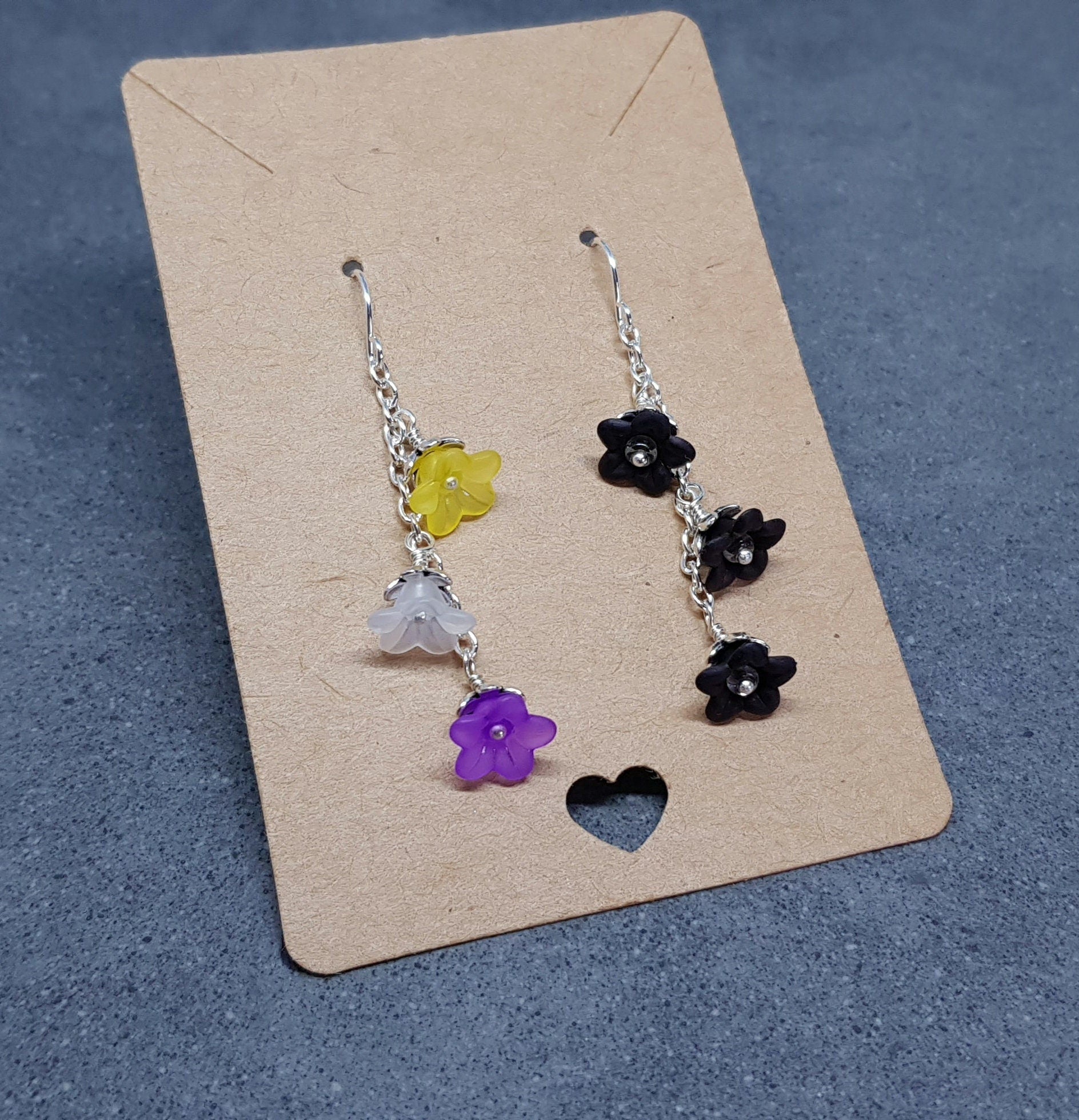 Rainbow Flower Earrings, Non Binary, Hypoallergenic Ear Wires, Rainbow Jewelry, Boho Vintage Style, Flower Earrings