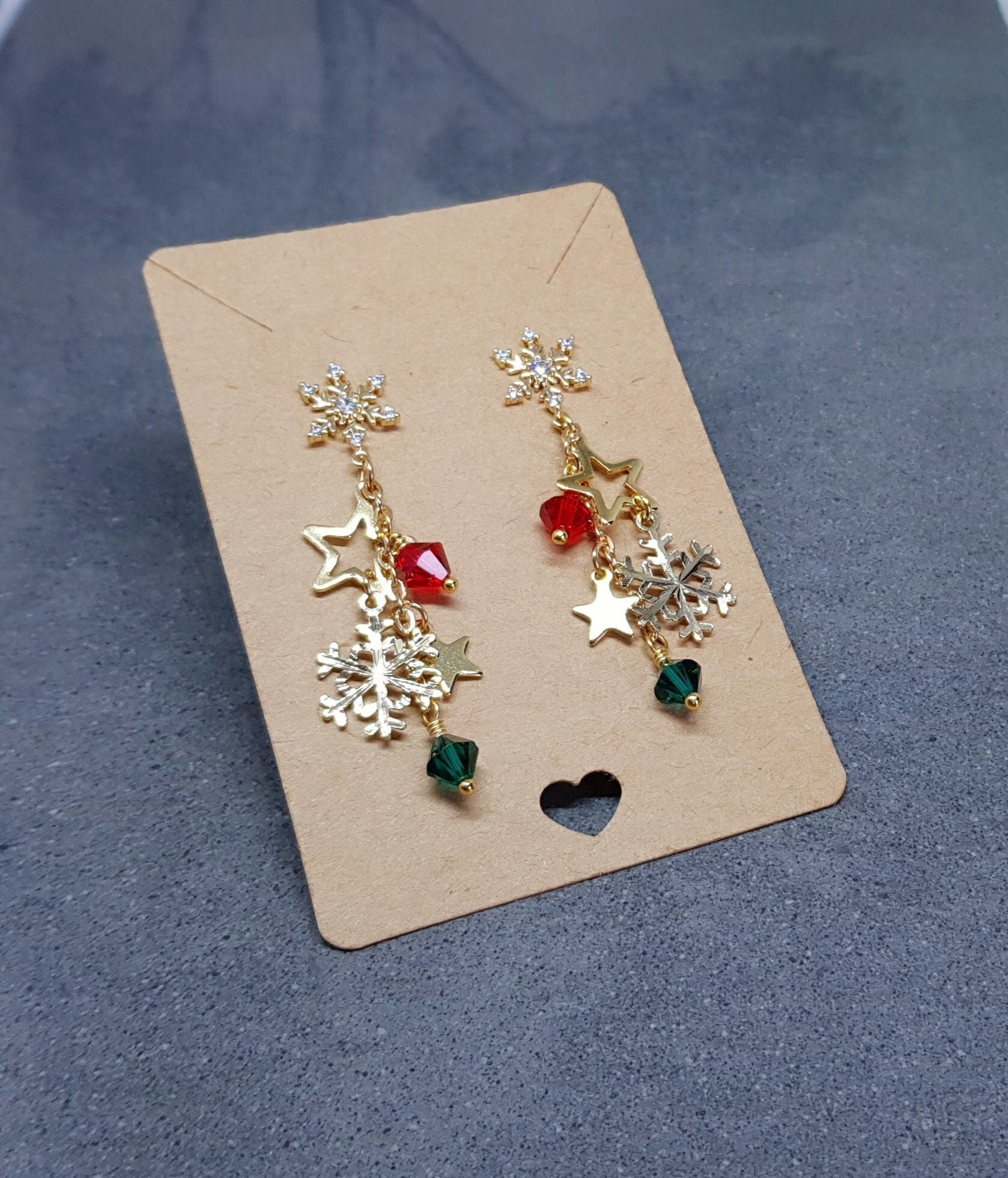 Snowflake Earrings, Star Earrings, PRIMERO Crystals® Earrings, Christmas Earrings, Cubic Zirconia Studs, Nickle Free, Festive Earrings