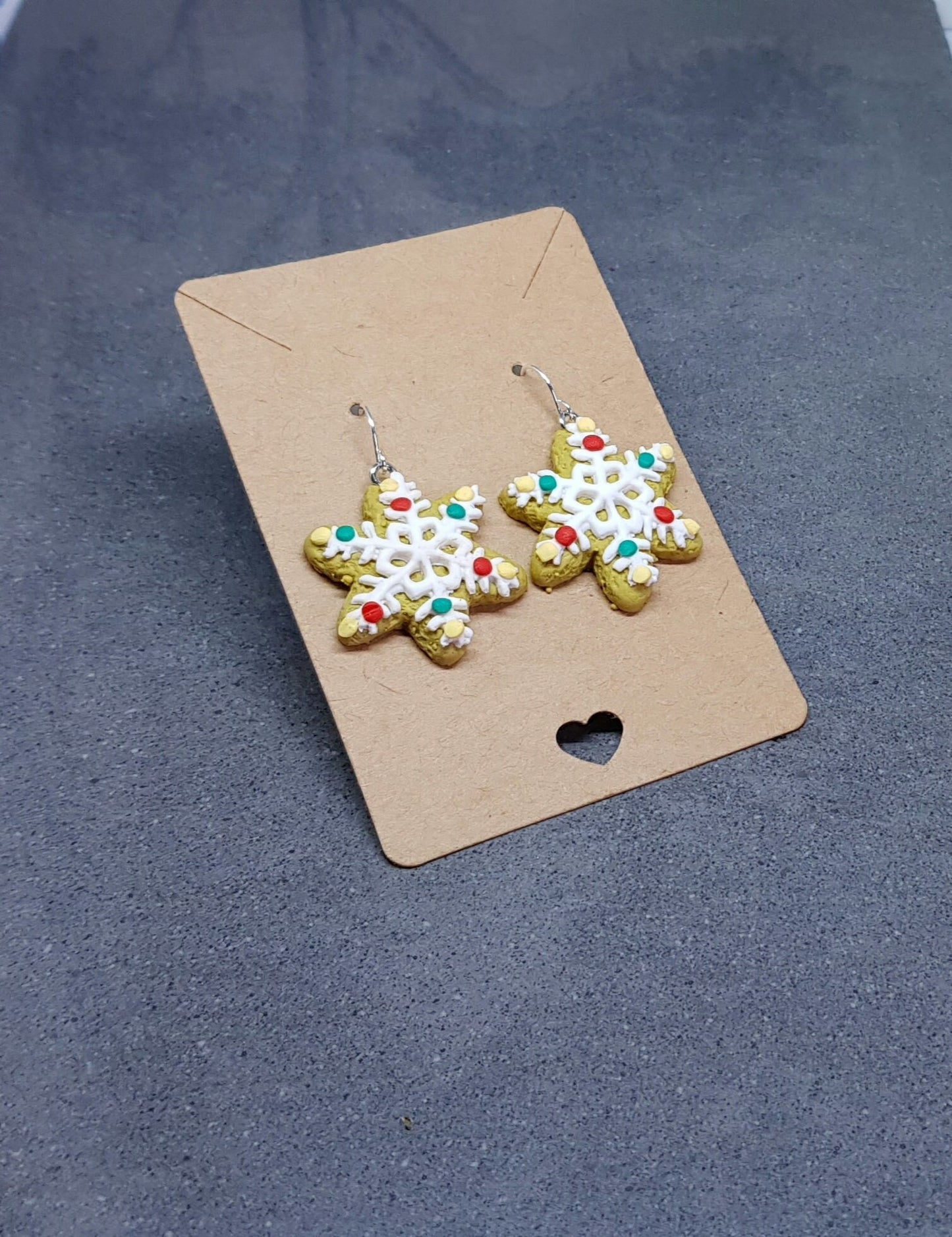 Gingerbread Snowflake Earrings, Hypoallergenic Ear Wires, Cookie Earrings, Christmas Earrings, Festive Earrings, Biscuit Jewellery