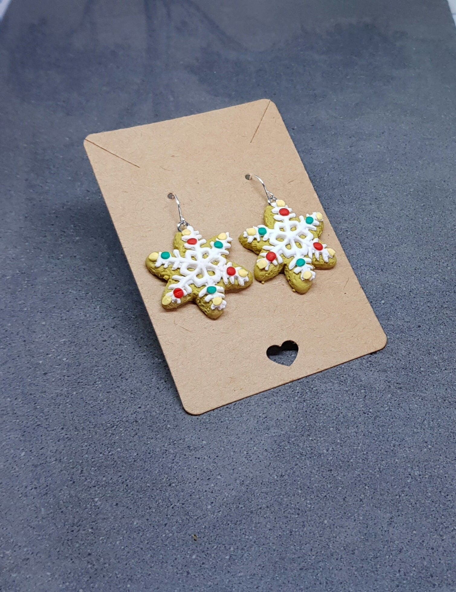 Gingerbread Snowflake Earrings, Hypoallergenic Ear Wires, Cookie Earrings, Christmas Earrings, Festive Earrings, Biscuit Jewellery