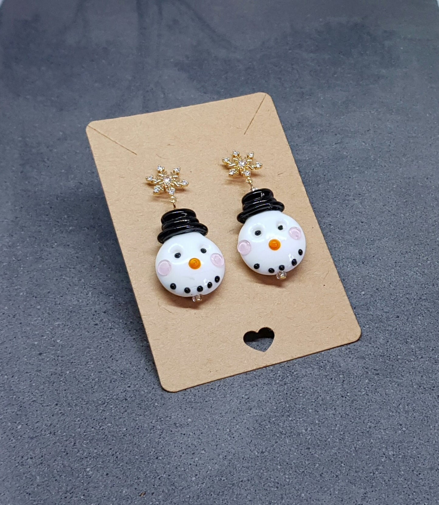 Glass Snowmen Earrings, Snowflake Earrings, Cubic Zirconia Nickel Free Studs, Christmas Earrings, Christmas Jewellery, Festive Earrings