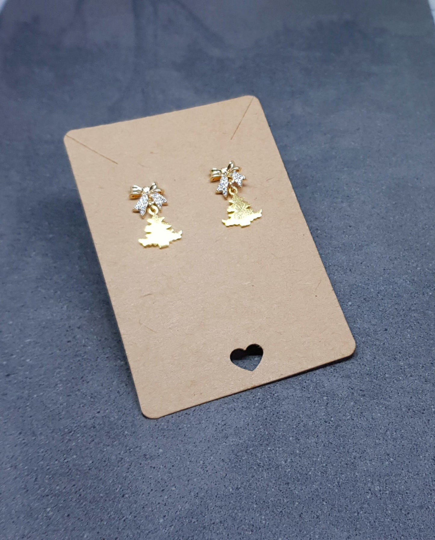 Christmas Tree Earrings, Brass Bow Micro Pave Studs, Christmas Earrings, Festive Earrings, Gold Christmas Tree