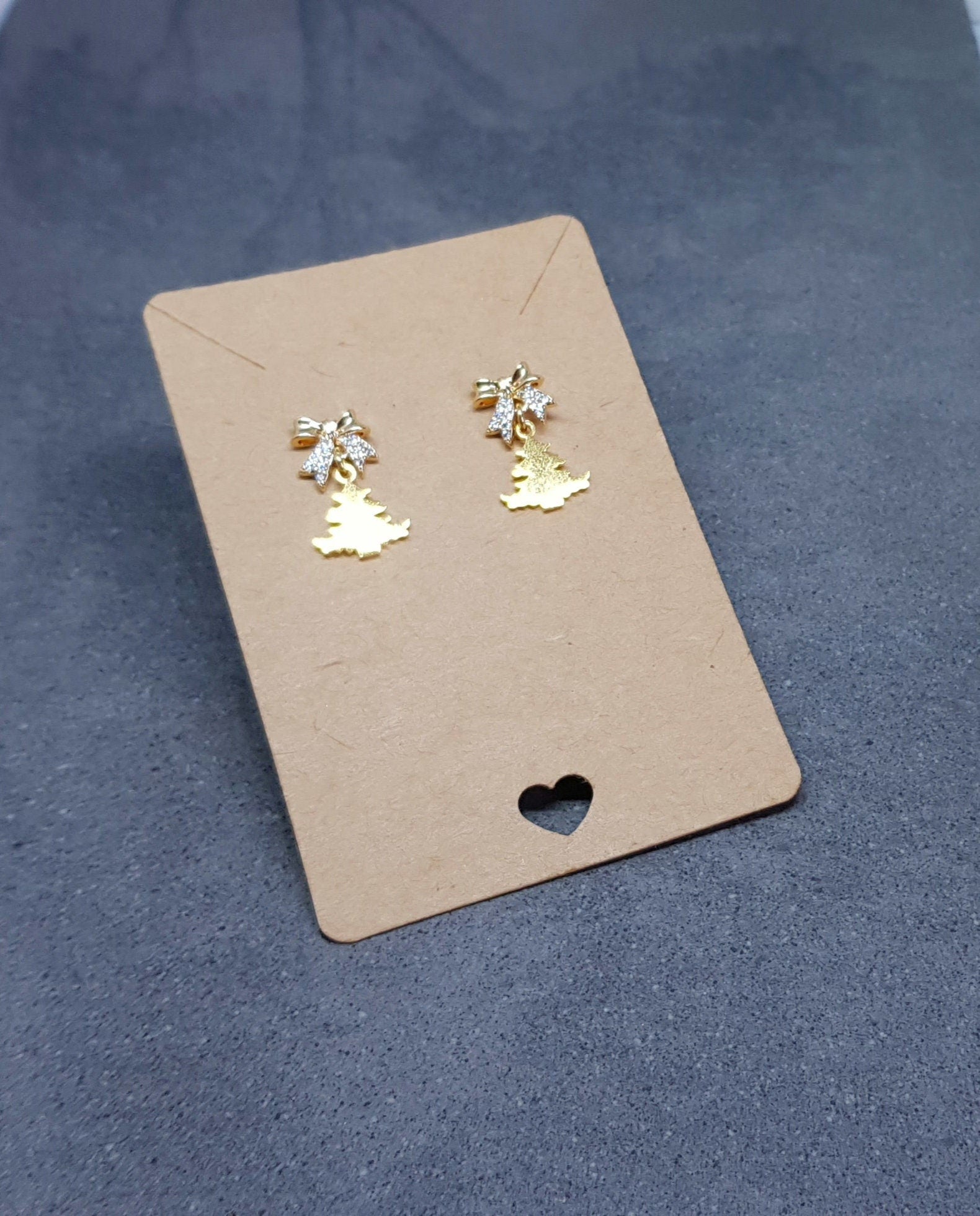 Christmas Tree Earrings, Brass Bow Micro Pave Studs, Christmas Earrings, Festive Earrings, Gold Christmas Tree