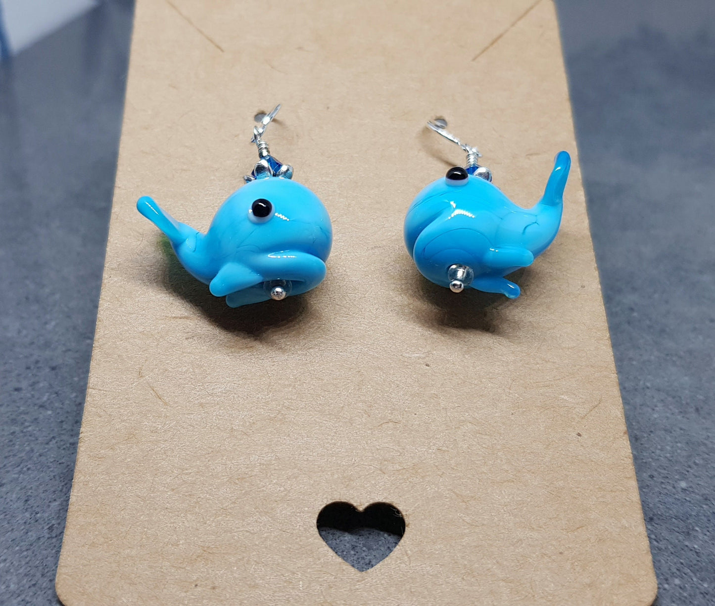 Glass Whale Earrings, Glass Earrings, Turquoise Whale, PRIMERO Crystals® Jewelry, Hypoallergenic Ear Wires