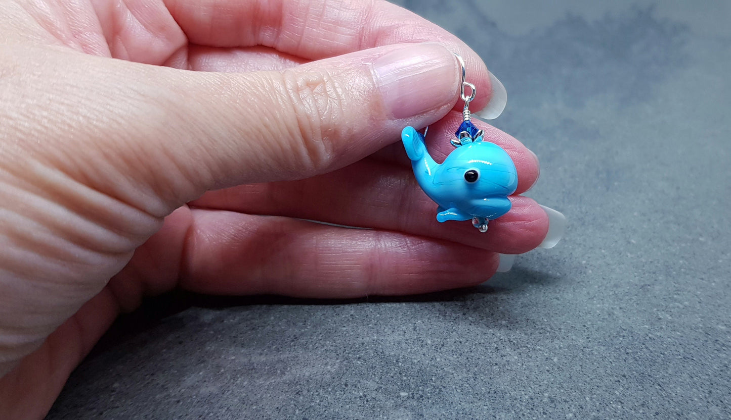 Glass Whale Earrings, Glass Earrings, Turquoise Whale, PRIMERO Crystals® Jewelry, Hypoallergenic Ear Wires